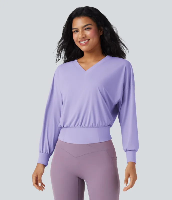Halara Top deportivo de yoga oversize de secado rápido con cuello en V y tacto fresco - Wanderlust - Lilac - XL sold by Halara