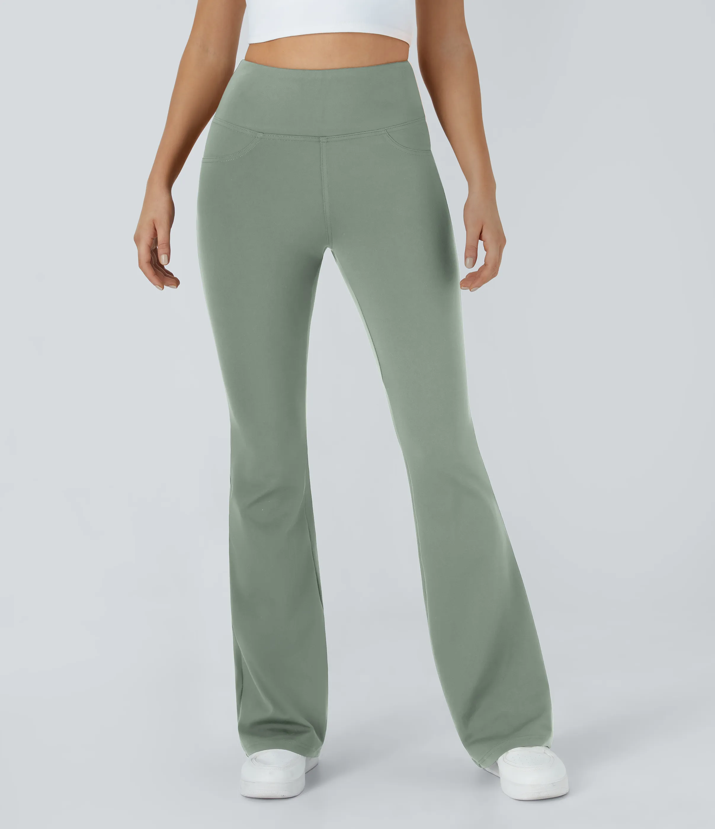 Halara Leggings de yoga acampanados de tiro alto con bolsillos - Iceberg Green - L(regular) sold by Halara product image thumbnail 4