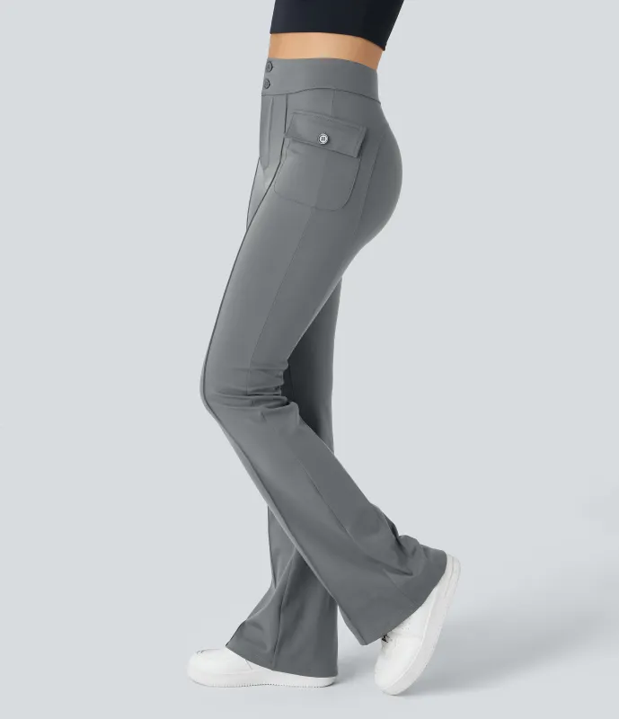 Halara Pantalón cargo acampanado bolsillo solapa lateral botón tiro alto - Brick Gray - L(regular) sold by Halara