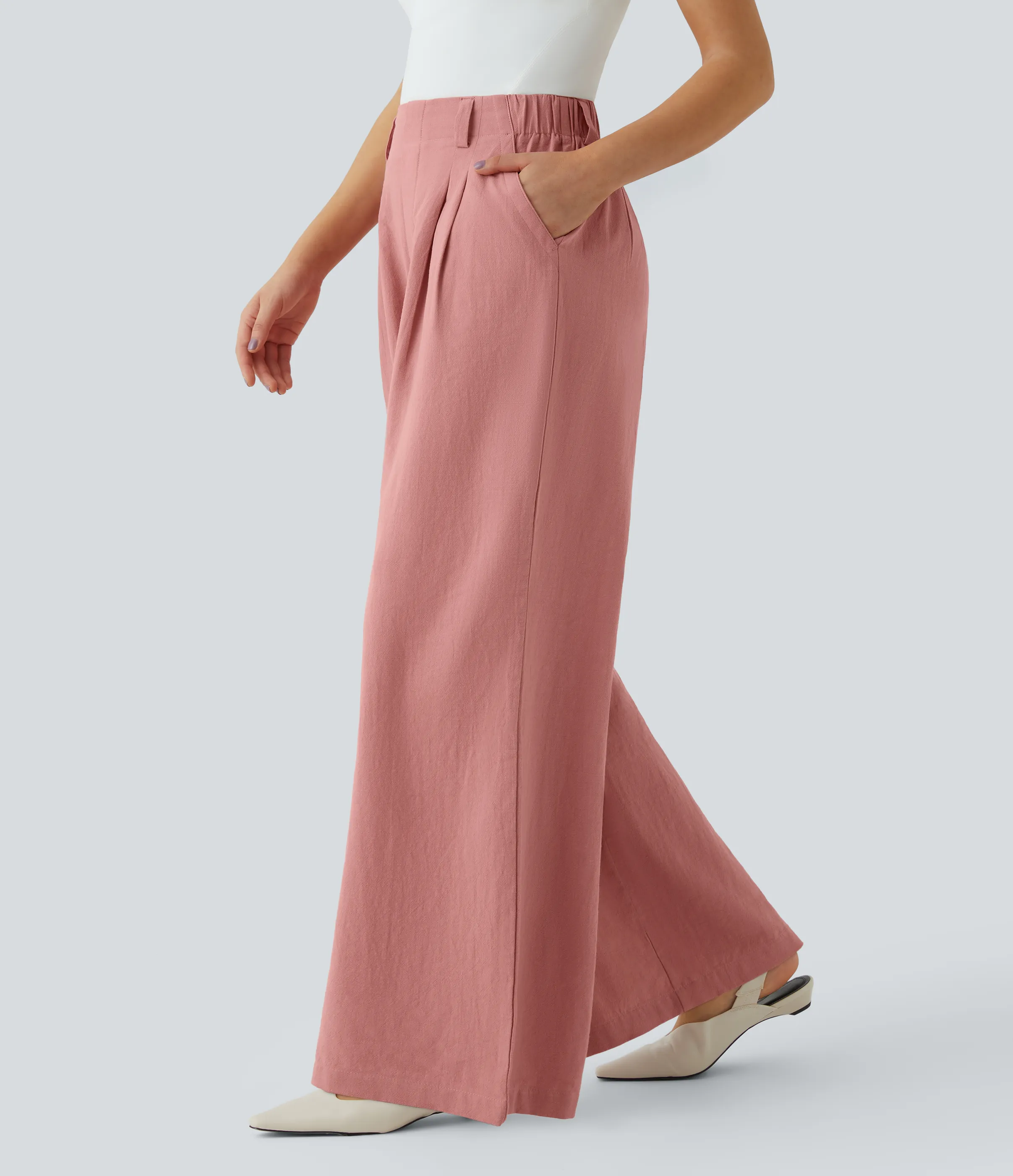 Halara Pantalón tiro alto bolsillo lateral plisado pierna ancha - Rosette - L(tall) sold by Halara product image thumbnail 4