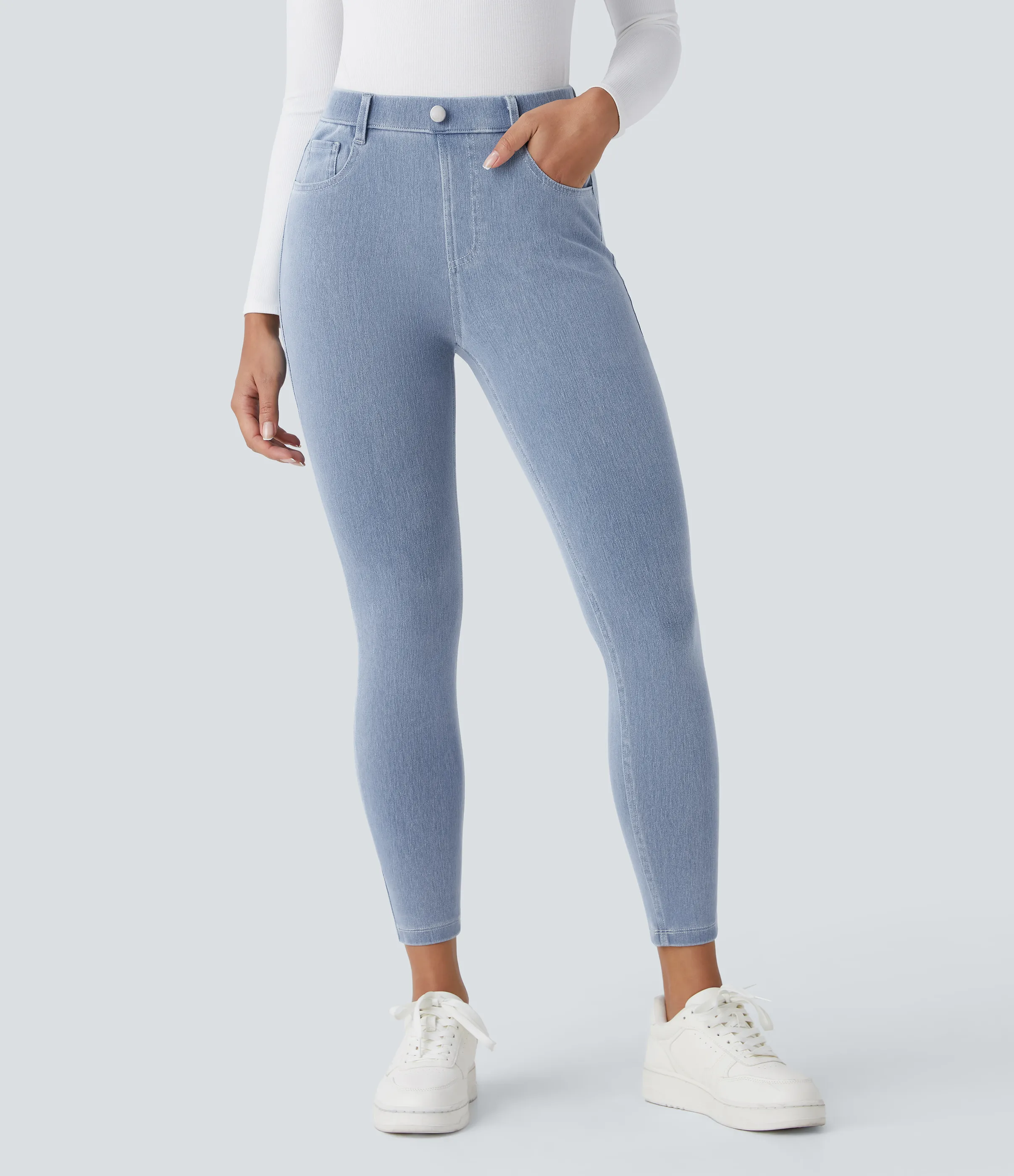 Halara Leggings Halara Flex™ Denim oficina elástico múltiple bolsillo tiro alto - Ice Crevice Denim - M(7/8) sold by Halara product image thumbnail 2
