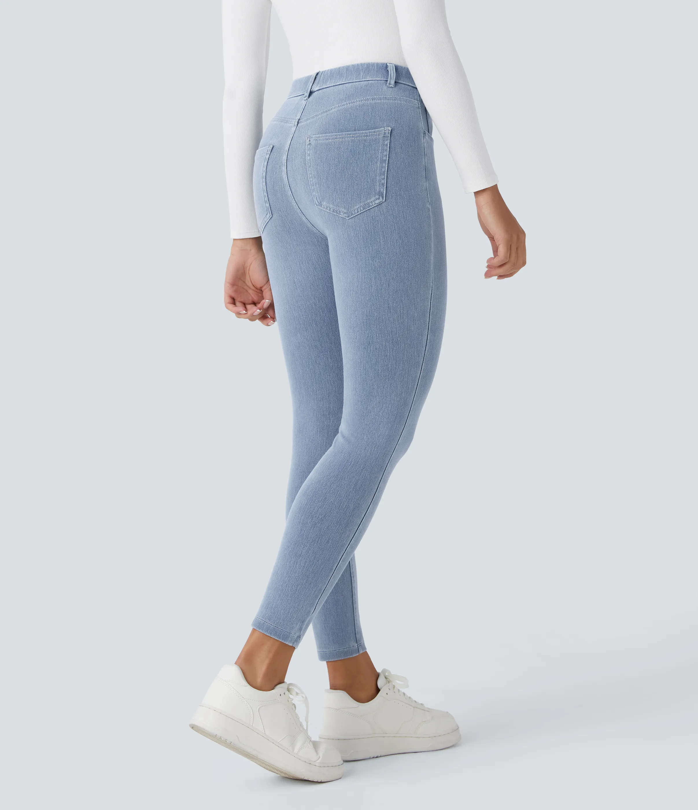 Halara Leggings Halara Flex™ Denim oficina elástico múltiple bolsillo tiro alto - Ice Crevice Denim - M(7/8) sold by Halara product image thumbnail 3