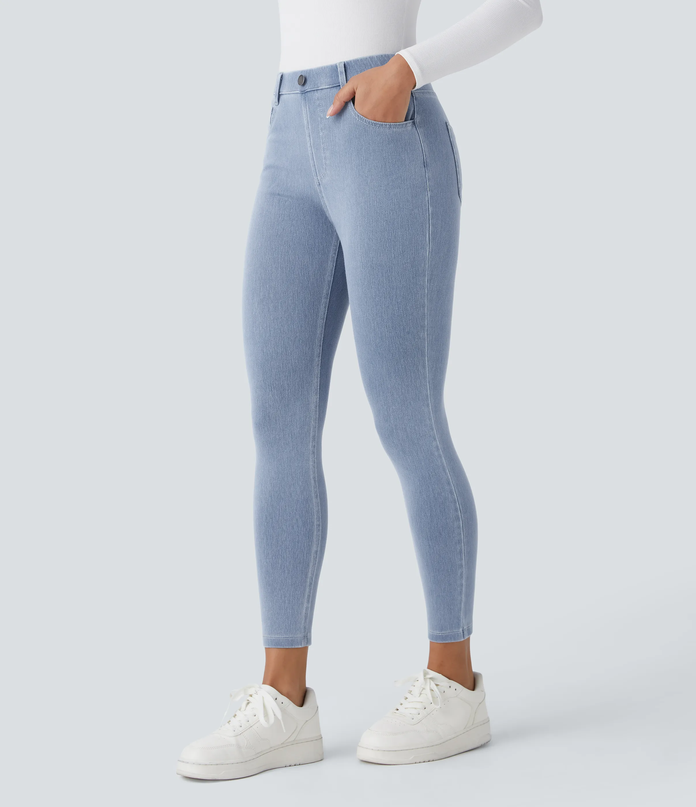 Halara Leggings Halara Flex™ Denim oficina elástico múltiple bolsillo tiro alto - Ice Crevice Denim - M(7/8) sold by Halara product image thumbnail 4