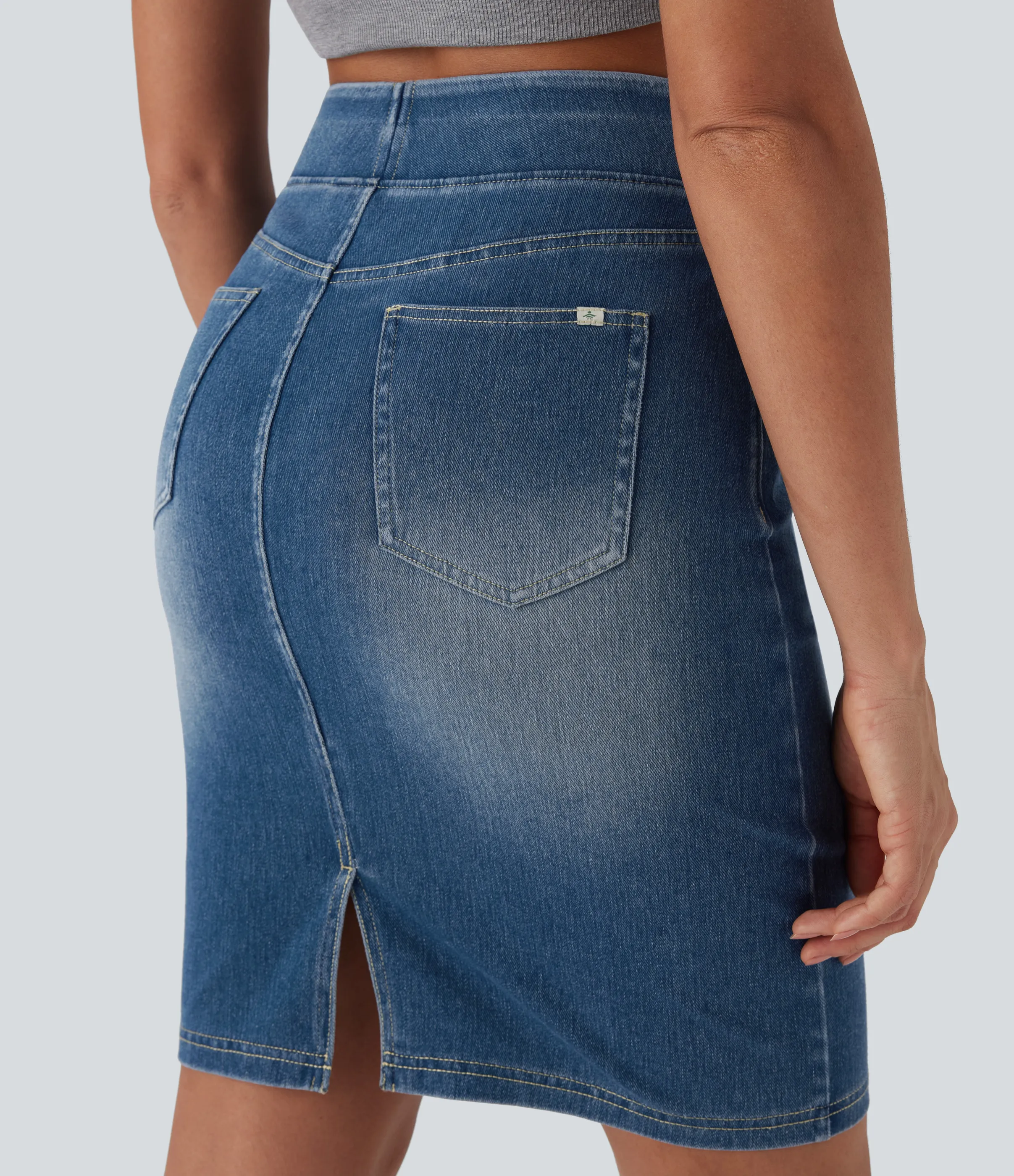 Halara Falda Halara Flex™ Denim mezclilla elástico lavada dividida múltiple bolsillo tiro alto - Royal Blue Denim - M(regular) sold by Halara product image thumbnail 5