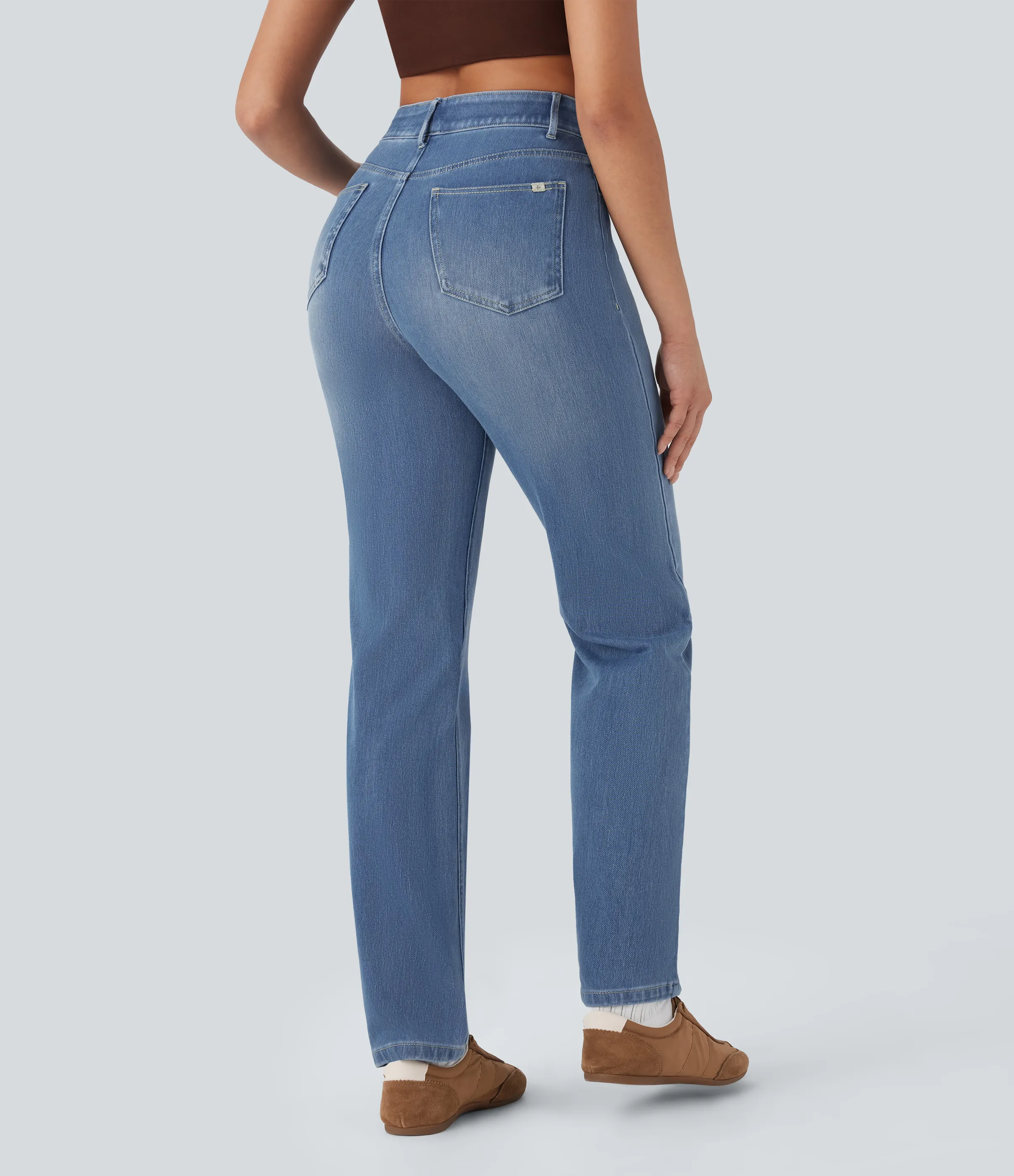 Halara Jeans Halara Flex™ Denim elástico lavado pierna recta tiro alto control abdomen múltiple bolsillo - Blue Spruce Denim - S(tall) sold by Halara product image thumbnail 3