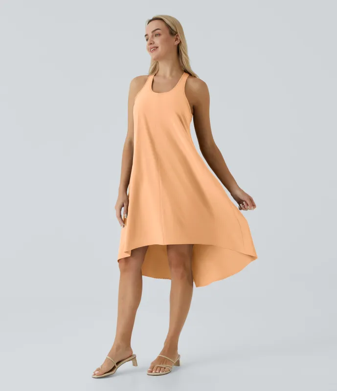 Halara Vestido casual midi Breezeful™ racerback sin espalda con bolsillos laterales, dobladillo asimétrico y secado rápido en copas D-F - Peach Orange - S sold by Halara