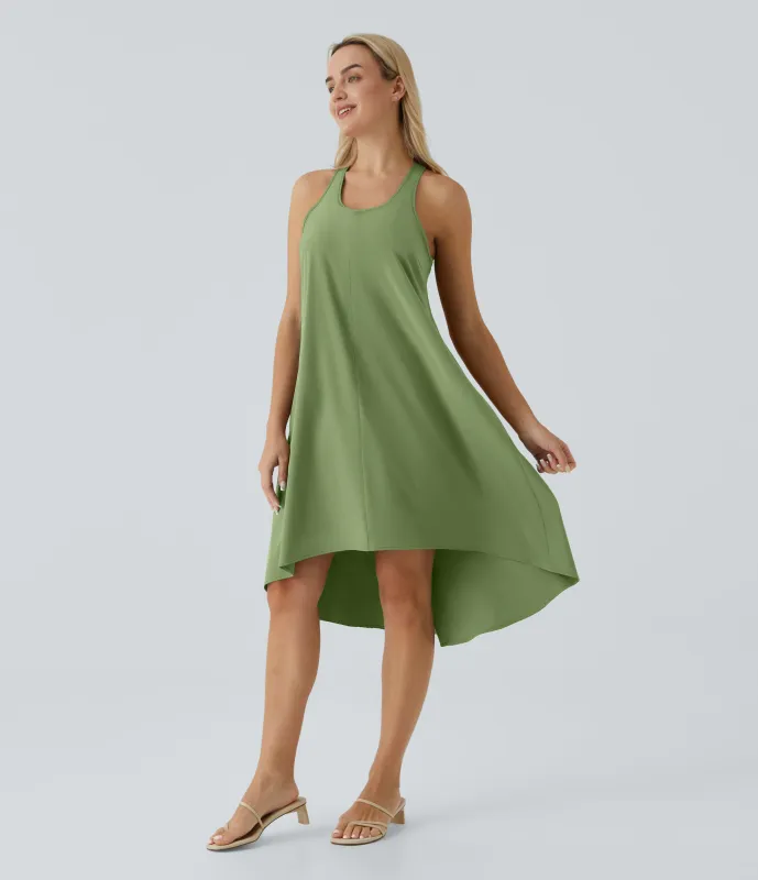 Halara Vestido casual midi Breezeful™ racerback sin espalda con bolsillos laterales, dobladillo asimétrico y secado rápido en copas D-F - Hot Wasabi - Green - S sold by Halara