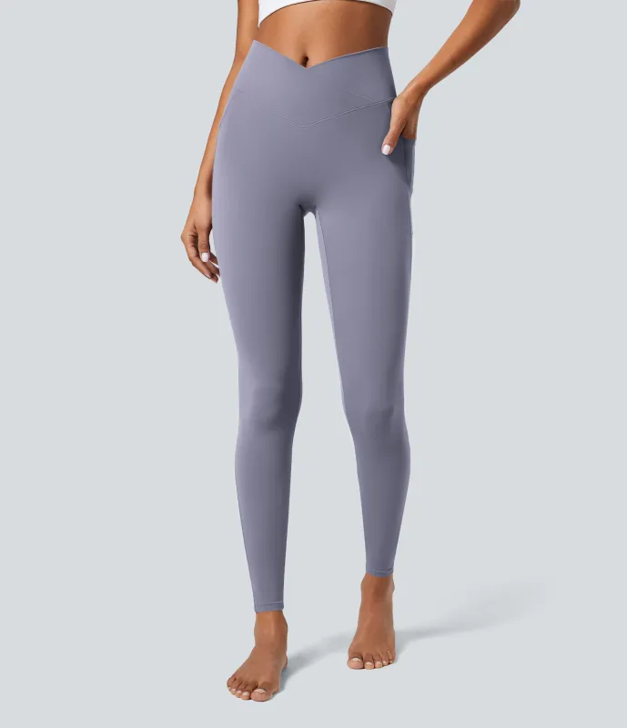 Halara Leggings Softlyzero™ liso bolsillo cruzado - Light Gray Violet - M(7/8) sold by Halara