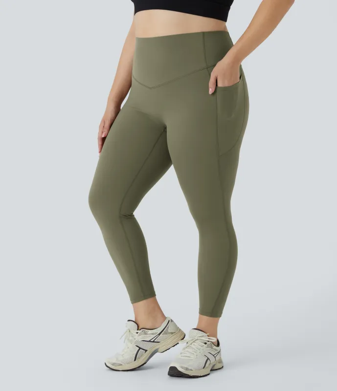 Halara Leggings SoCinched talla grande entrenamiento bolsillo lateral moldeador abdomen tiro alto - Grass Grey Green - 1X(7/8) sold by Halara