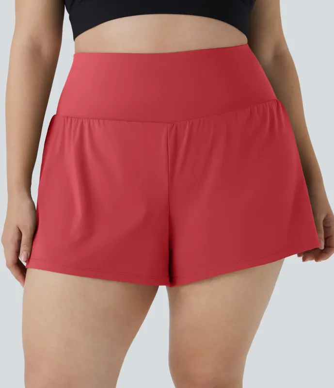 Halara Pantalón corto gimnasio bolsillo trasero lateral oculto 2 en 1 talla grande 6.3cm - Salsa - 1X made by Halara