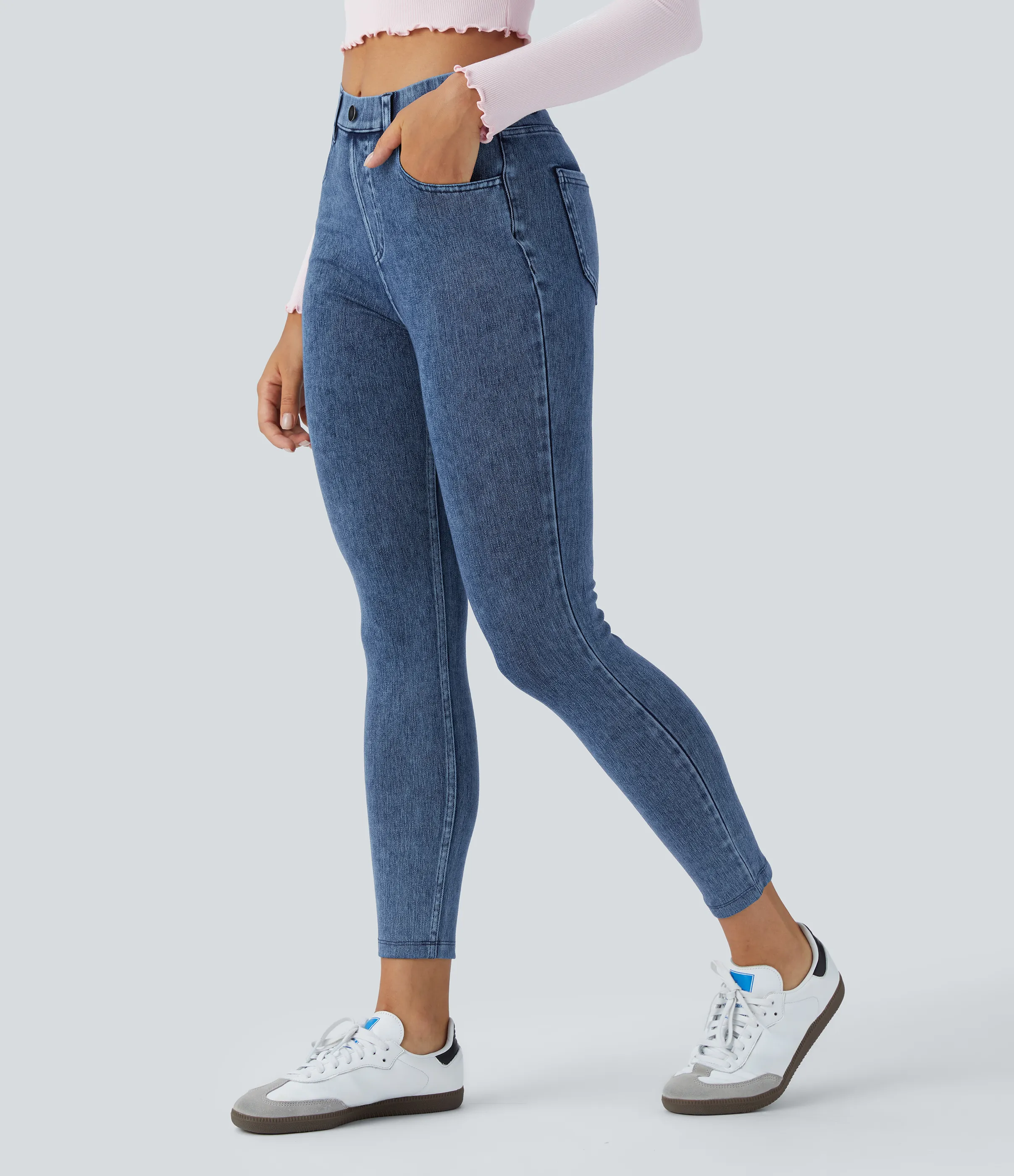 Halara Leggings Halara Flex™ Denim oficina elástico múltiple bolsillo tiro alto - Washed Denim Bleached Blue - XS(7/8) sold by Halara product image thumbnail 2
