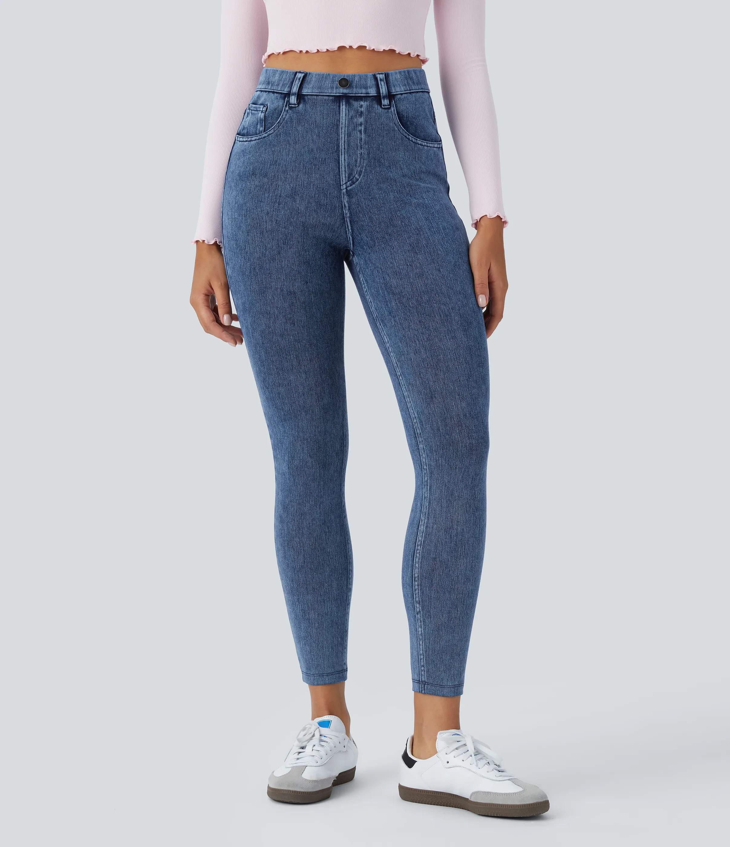 Halara Leggings Halara Flex™ Denim oficina elástico múltiple bolsillo tiro alto - Washed Denim Bleached Blue - XS(7/8) sold by Halara product image thumbnail 4