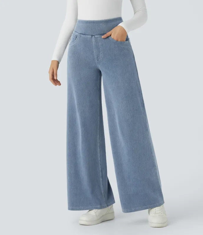 Halara Jeans Halara Flex™ Denim anchos elásticos de tiro alto y holgados con múltiples bolsillos - Ice Crevice Denim - XS(regular) sold by Halara