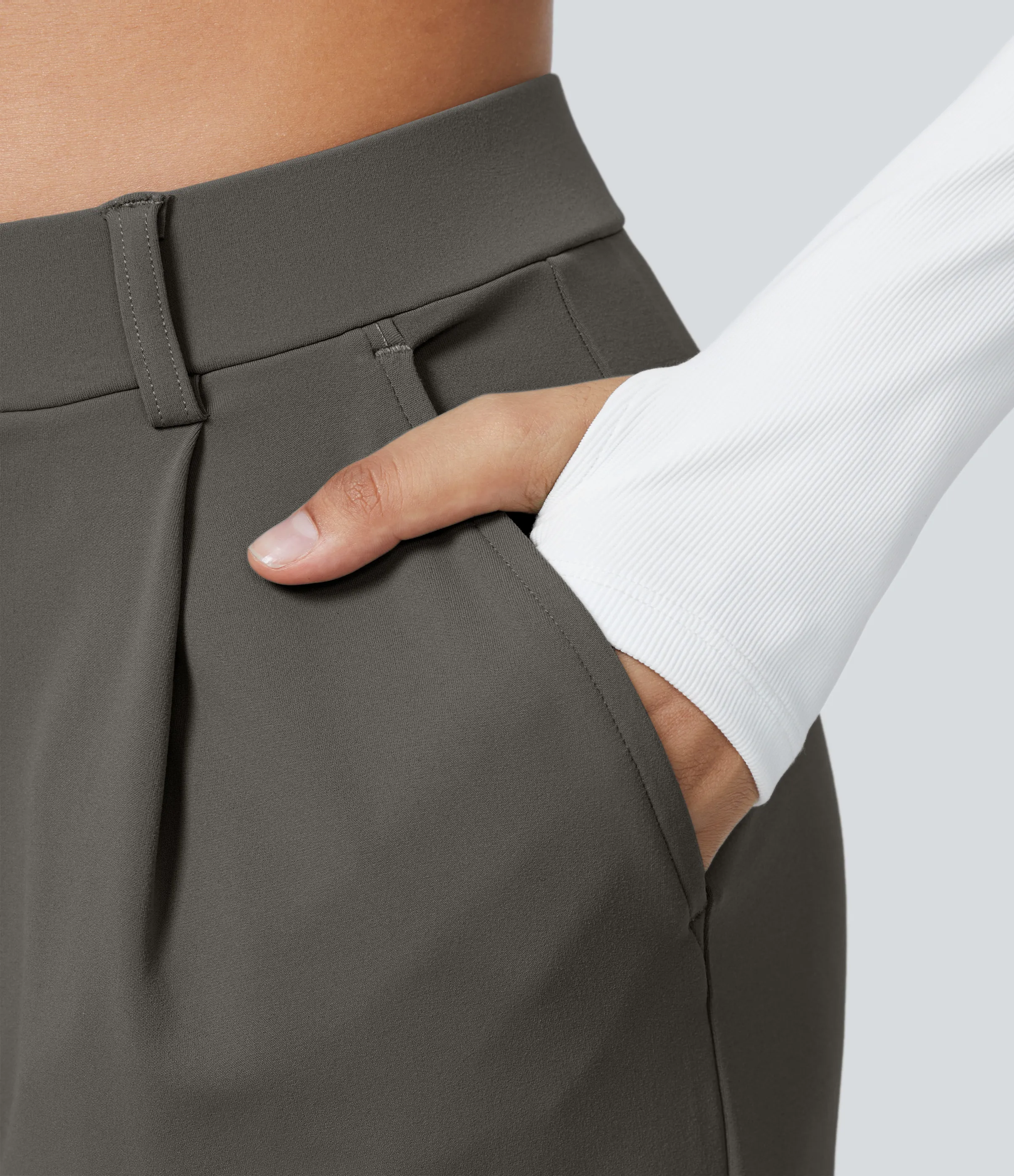 Halara Pantalón oficina pierna recta bolsillo lateral tiro alto pliegue - Deep Red Grey - XL(tall) sold by Halara product image thumbnail 5