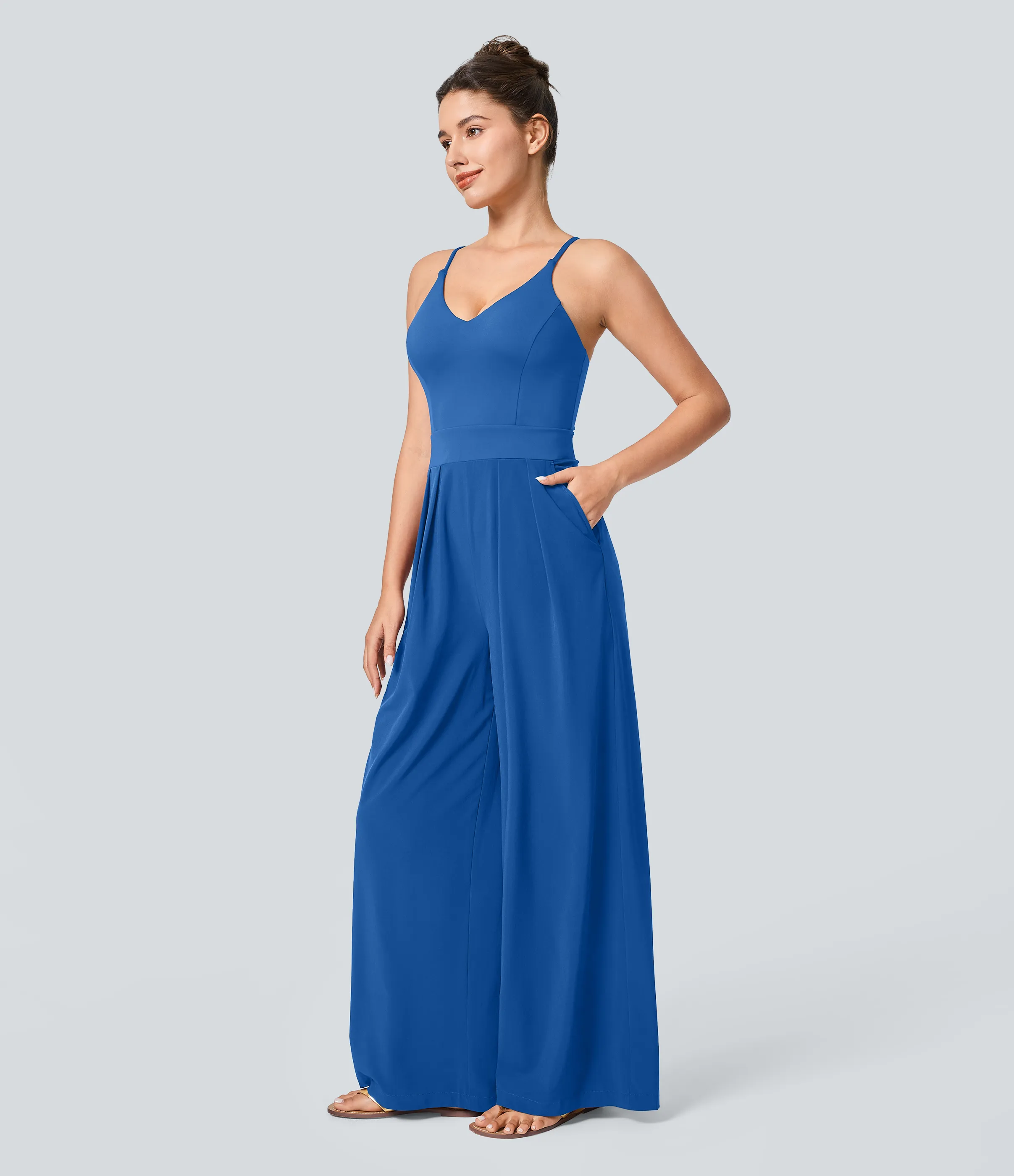 Halara Mono Breezeful™ Resort sin espalda cremallera lateral invisible bolsillo pierna ancha secado rápido - Nebulas Blue - M(tall) sold by Halara product image thumbnail 4