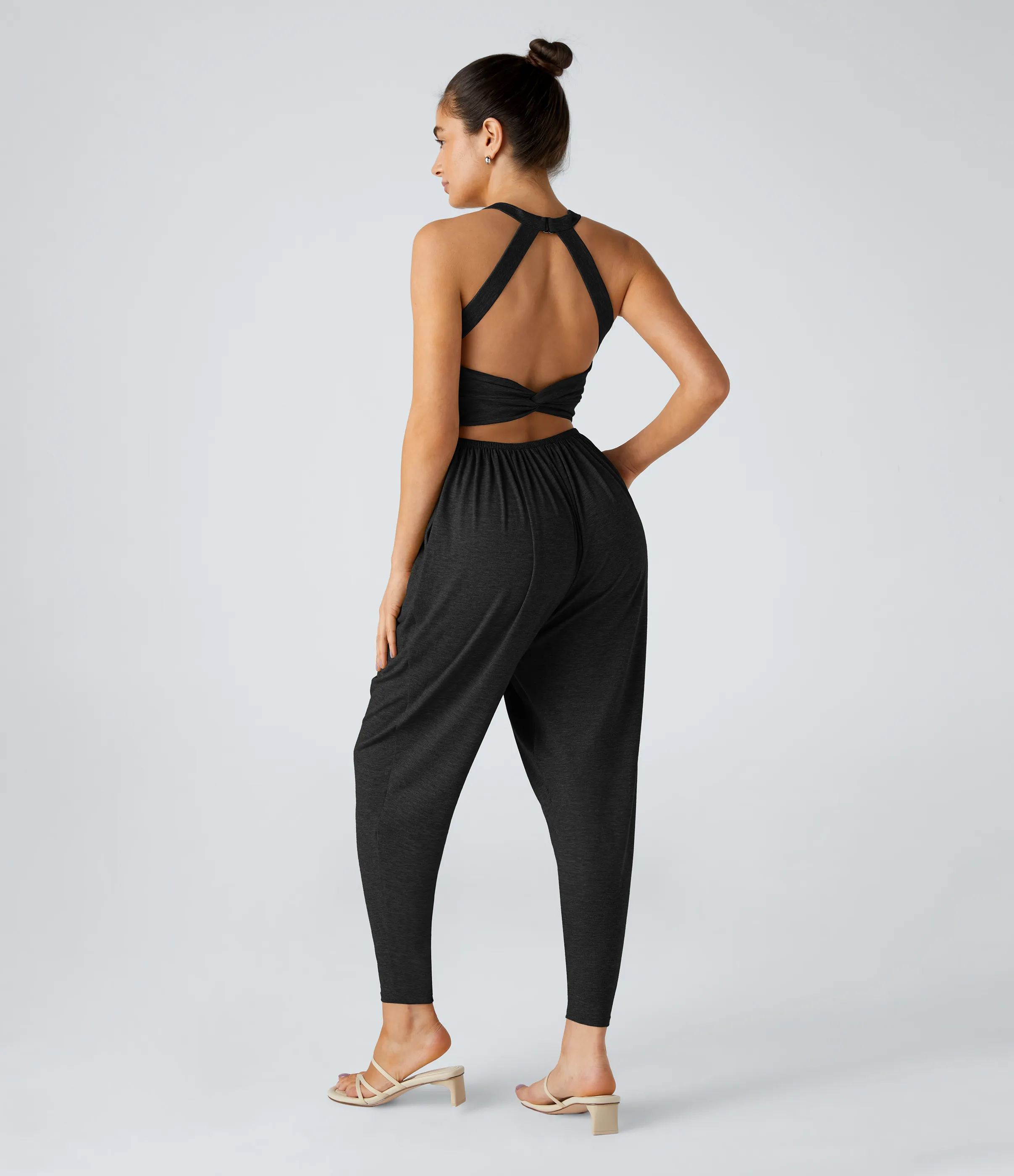 Halara Mono harén bolsillo lateral cuello U torcido sin espalda - Black - XL(petite) sold by Halara