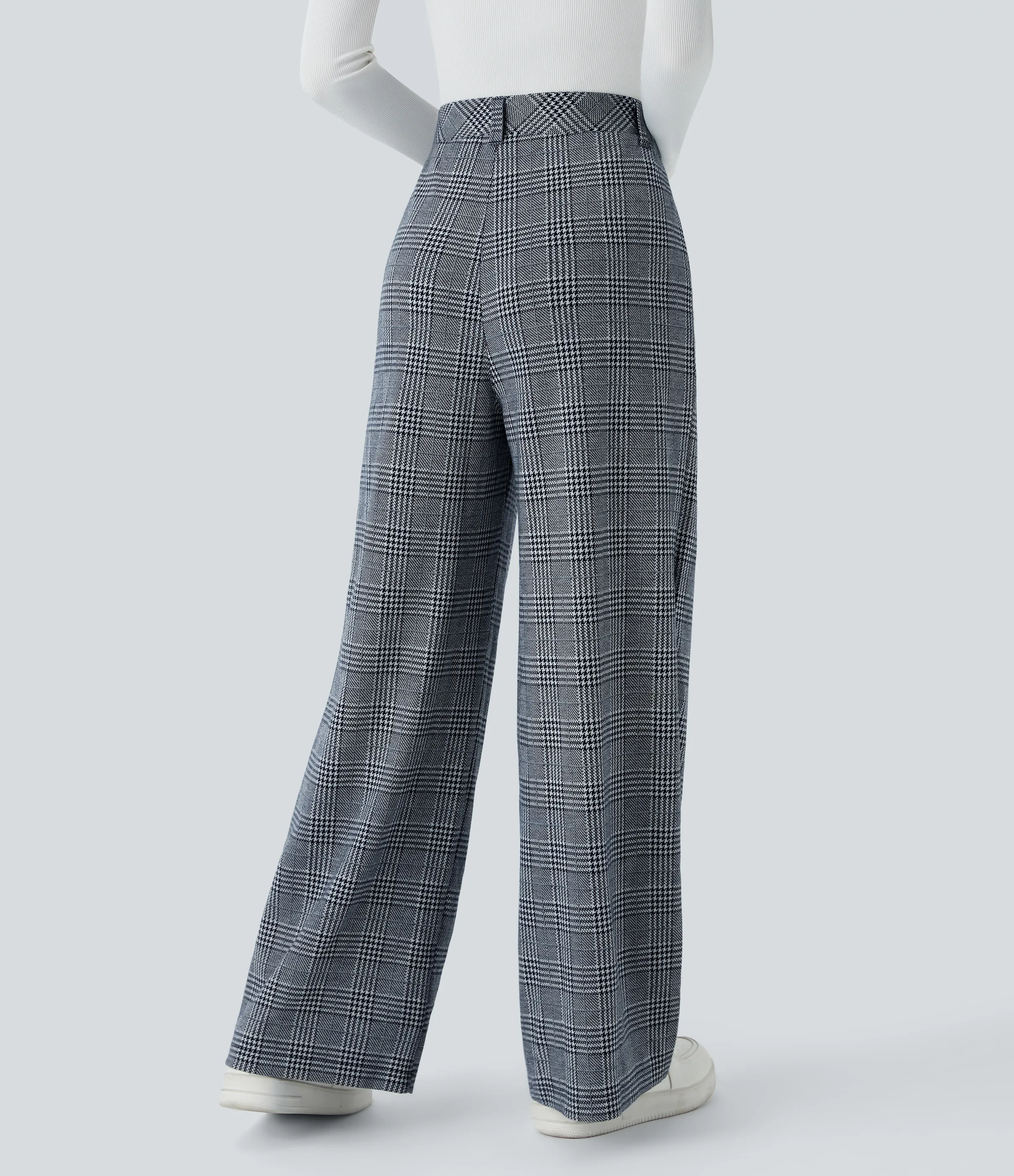 Halara Pantalón tiro alto bolsillo lateral pierna ancha estampado pata gallo - Navy Blue Houndstooth Plaid - S(regular) sold by Halara product image thumbnail 3