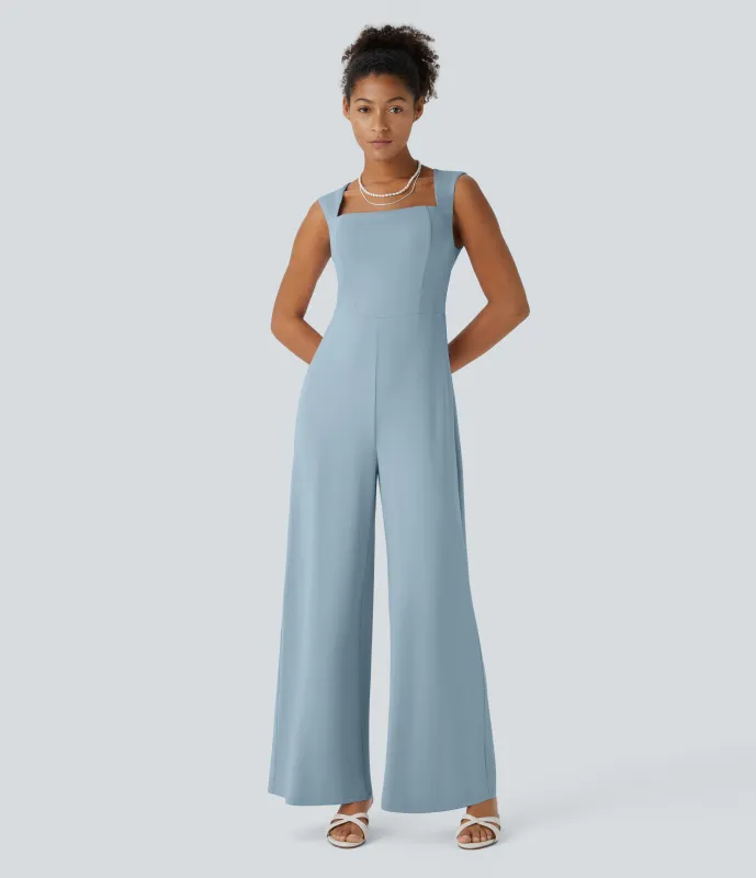 Halara Mono sin mangas cuello cuadrado dama honor invitada boda - Moon Ice Blue - M(regular) made by Halara