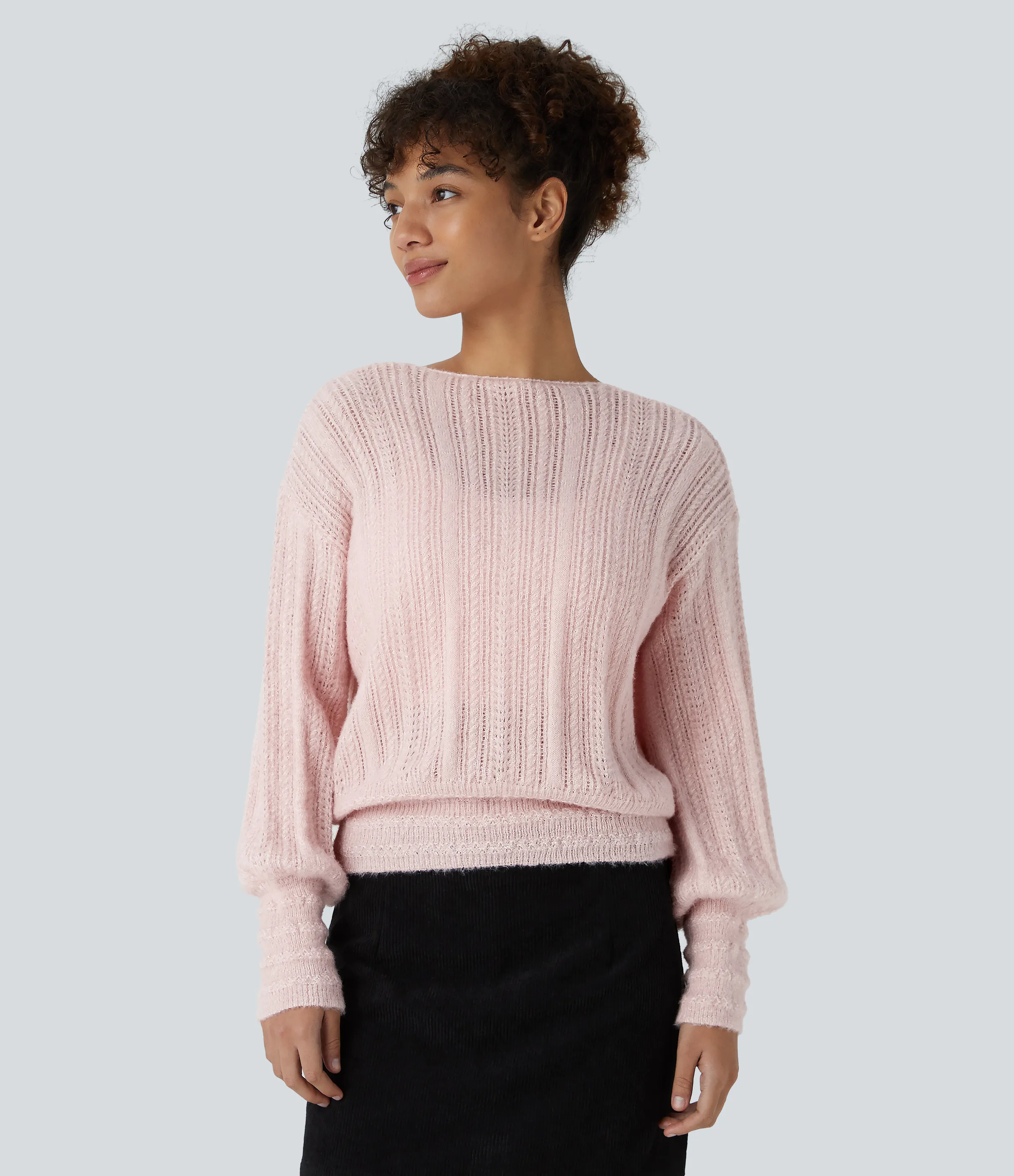 Halara Suéter oficina manga larga cuello V transparente usar delante detrás - Mauve Chalk - M sold by Halara product image thumbnail 3