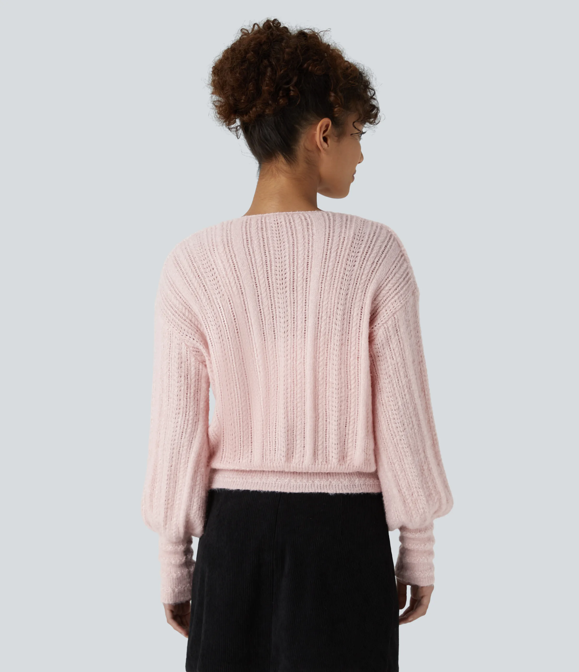 Halara Suéter oficina manga larga cuello V transparente usar delante detrás - Mauve Chalk - M sold by Halara product image thumbnail 4