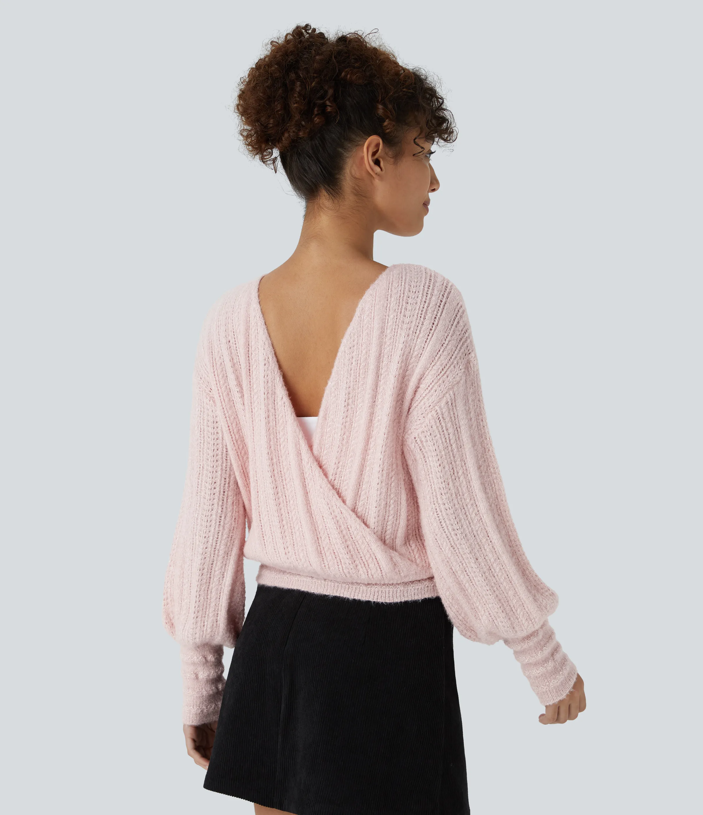 Halara Suéter oficina manga larga cuello V transparente usar delante detrás - Mauve Chalk - M sold by Halara product image thumbnail 5