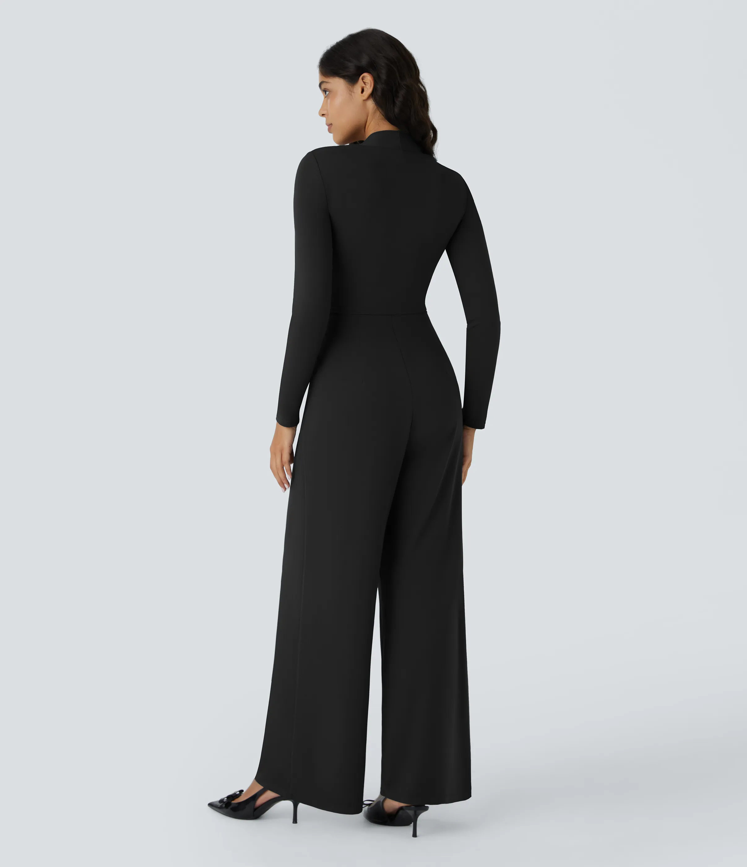 Halara Mono dama honor invitada boda manga larga bolsillo lateral cremallera invisible pierna ancha - Easy Peezy - Black - XL(tall) sold by Halara product image thumbnail 3