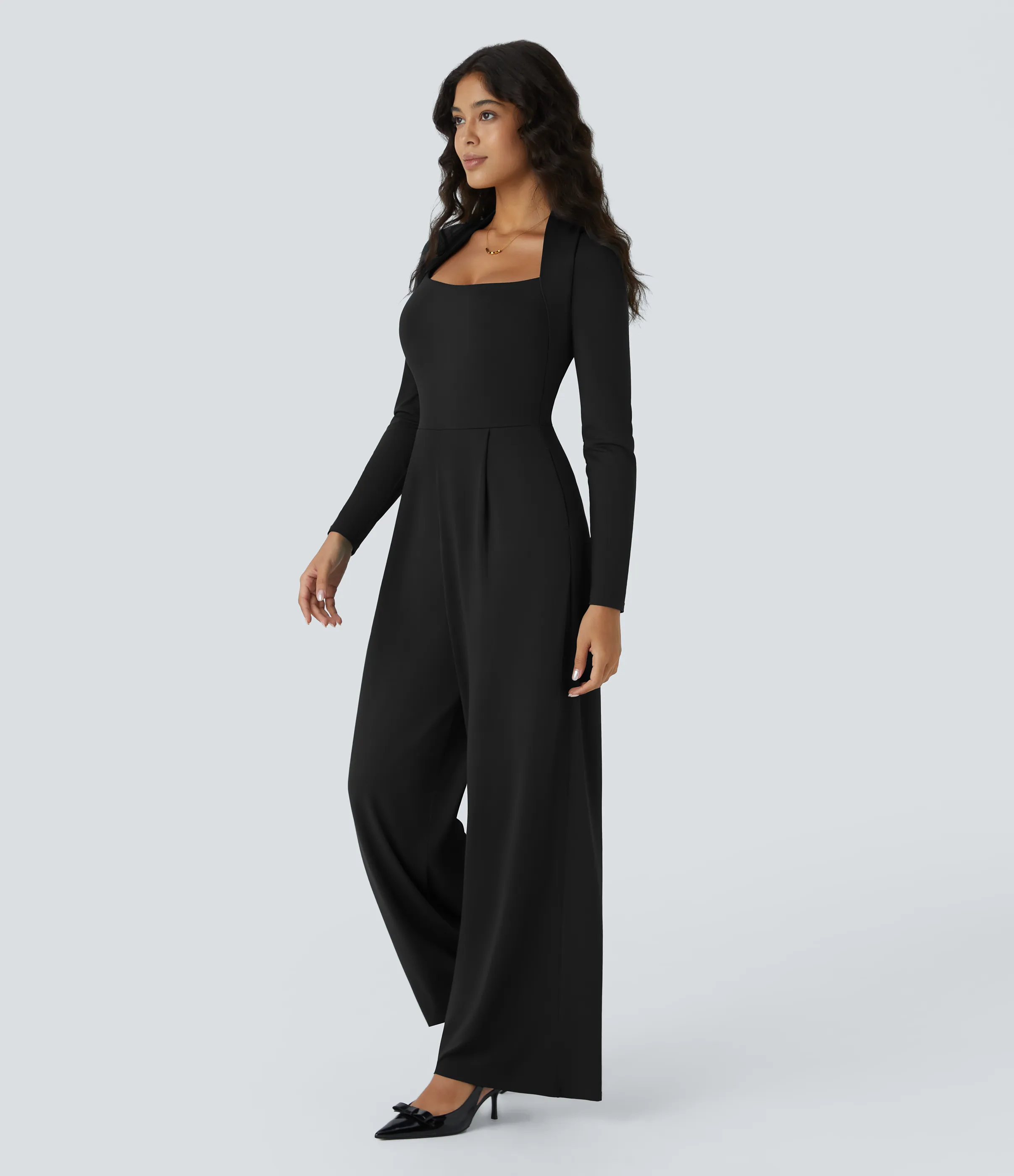 Halara Mono dama honor invitada boda manga larga bolsillo lateral cremallera invisible pierna ancha - Easy Peezy - Black - XL(tall) sold by Halara product image thumbnail 4
