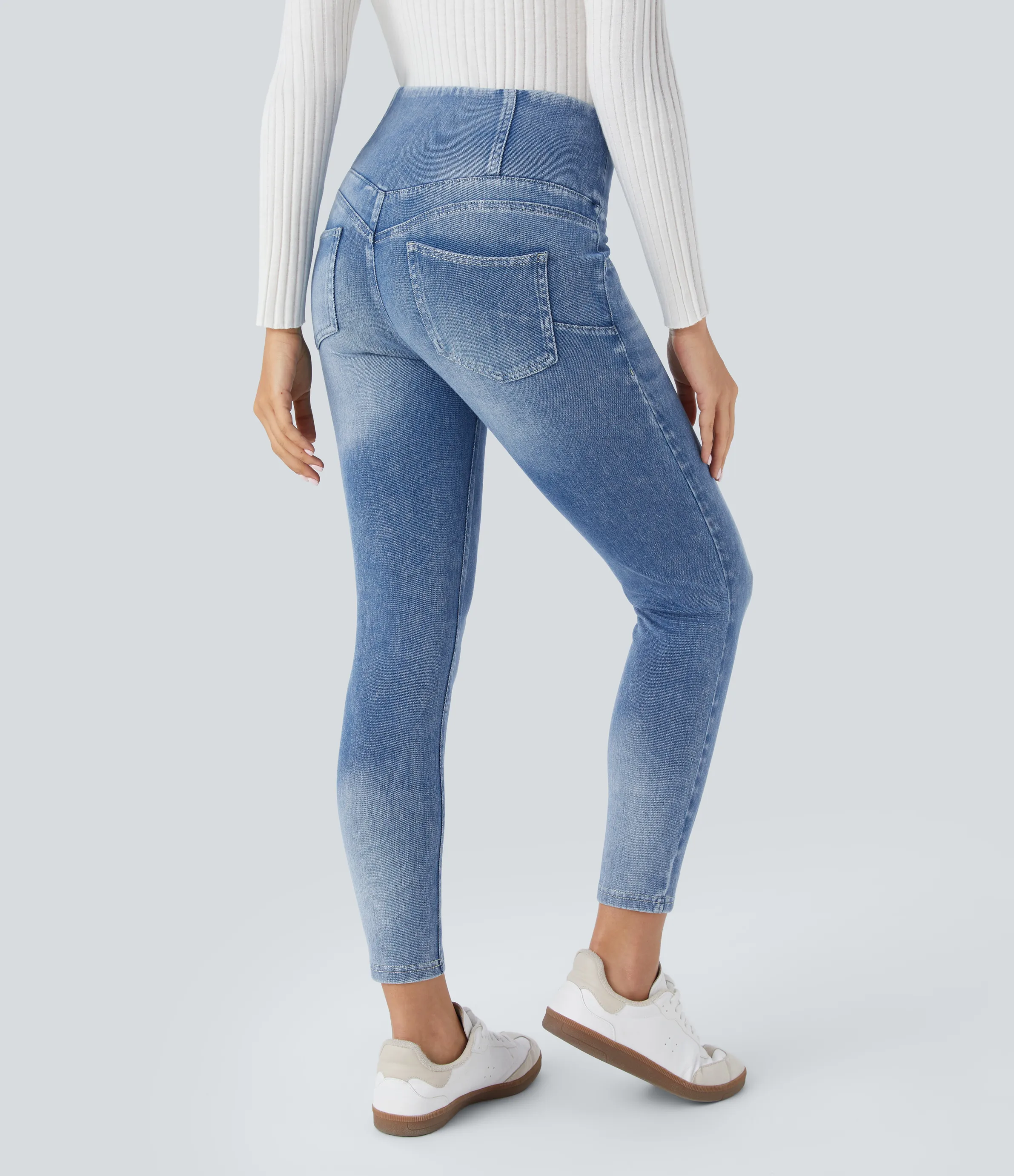 Halara Leggings casuales de mezclilla elástica de tiro alto con varios bolsillos - Royal Blue Denim - XS(full_length) sold by Halara product image thumbnail 3