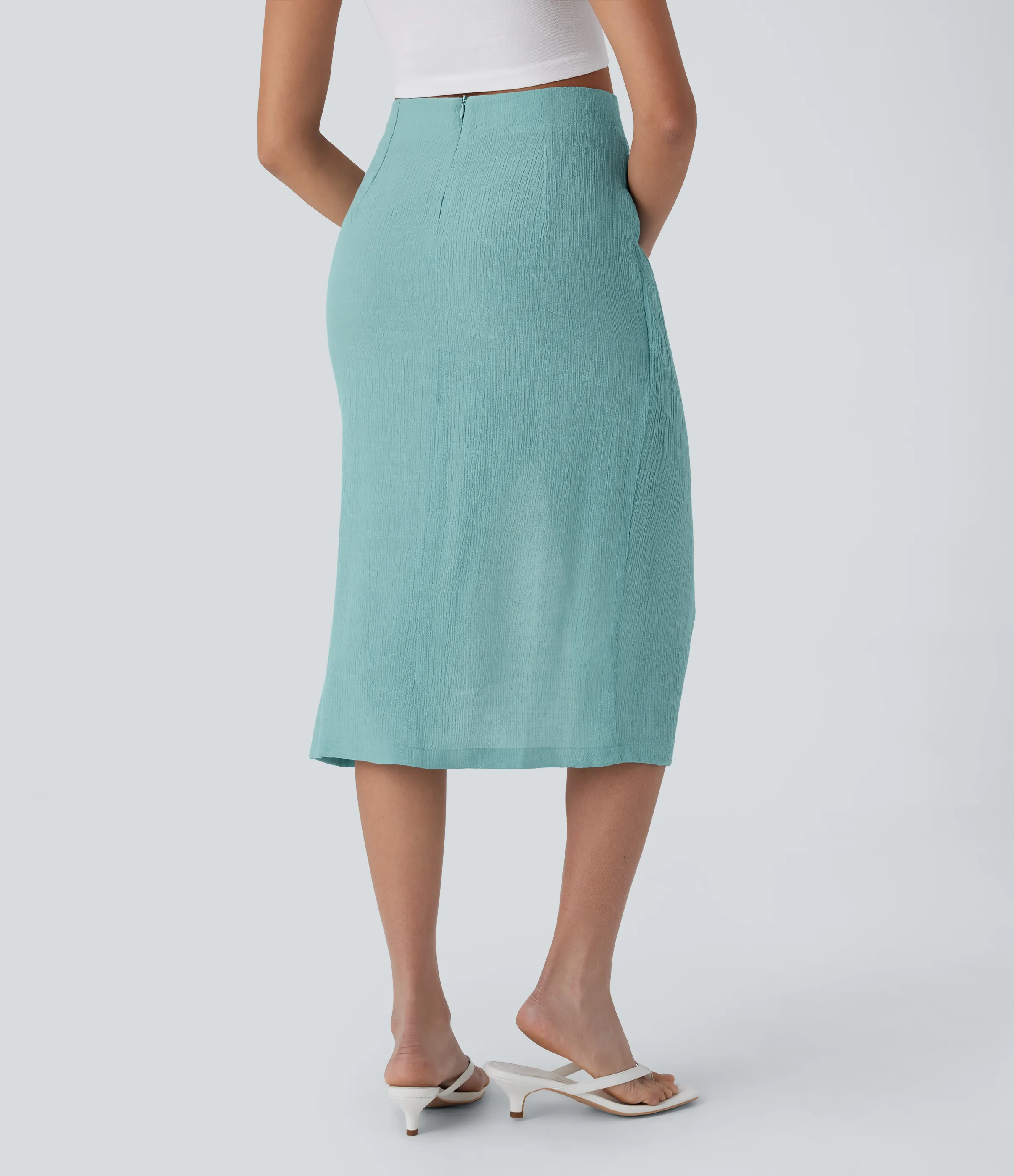 Halara Falda midi tiro alto abertura lateral cierre invisible lazo envolvente - Nile Blue - S(regular) sold by Halara product image thumbnail 3