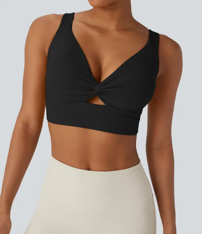 Halara Brasier deportivo de yoga SoftlyZero™ Airy de sujeción baja con abertura y tacto fresco en copas D-F - Black - XL sold by Halara
