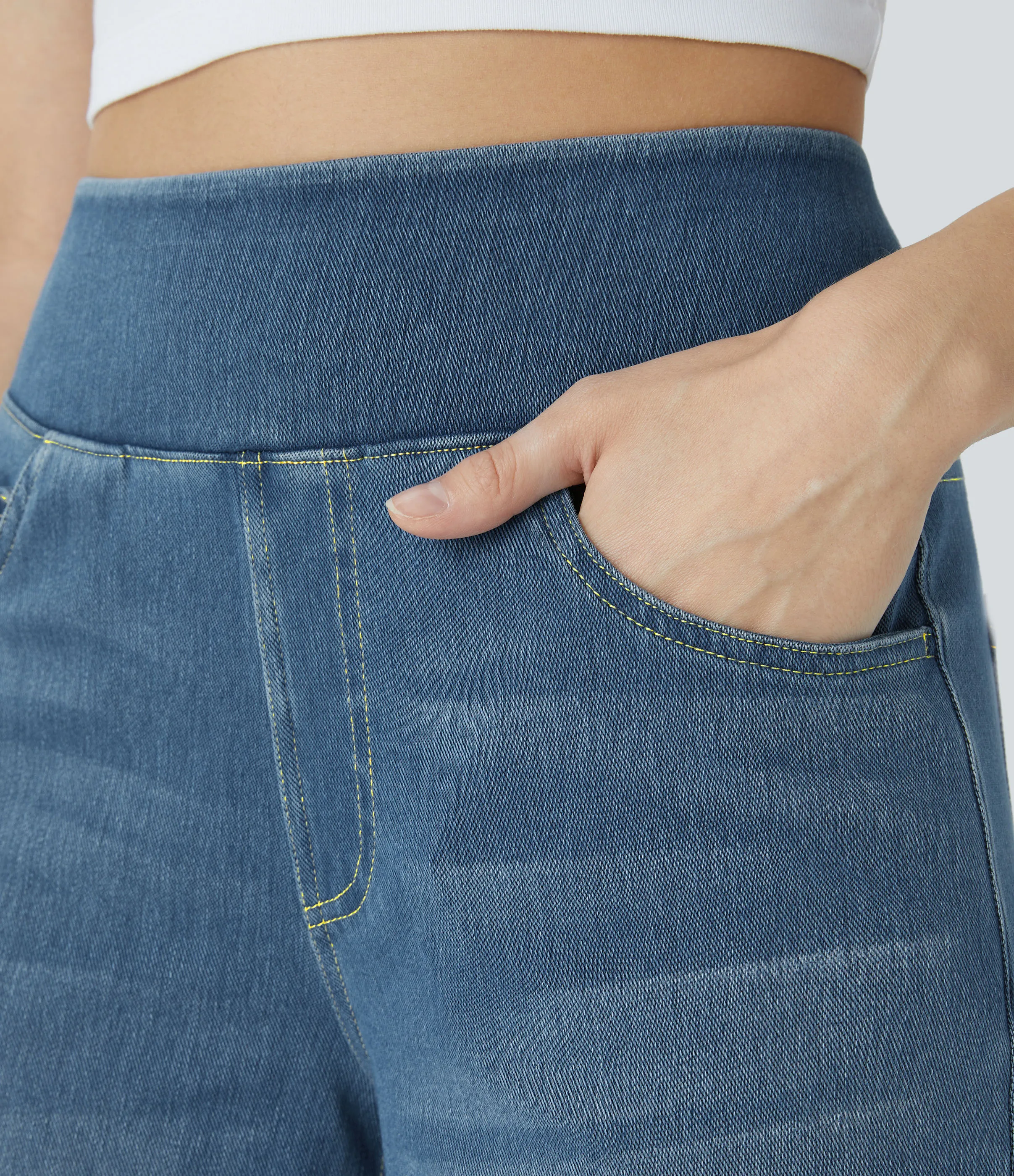 Halara Jeans Baggy Halara Flex™ Denim elástico lavado múltiple bolsillo tiro alto pierna ancha - Mayan Blue Denim - S(petite) sold by Halara product image thumbnail 5