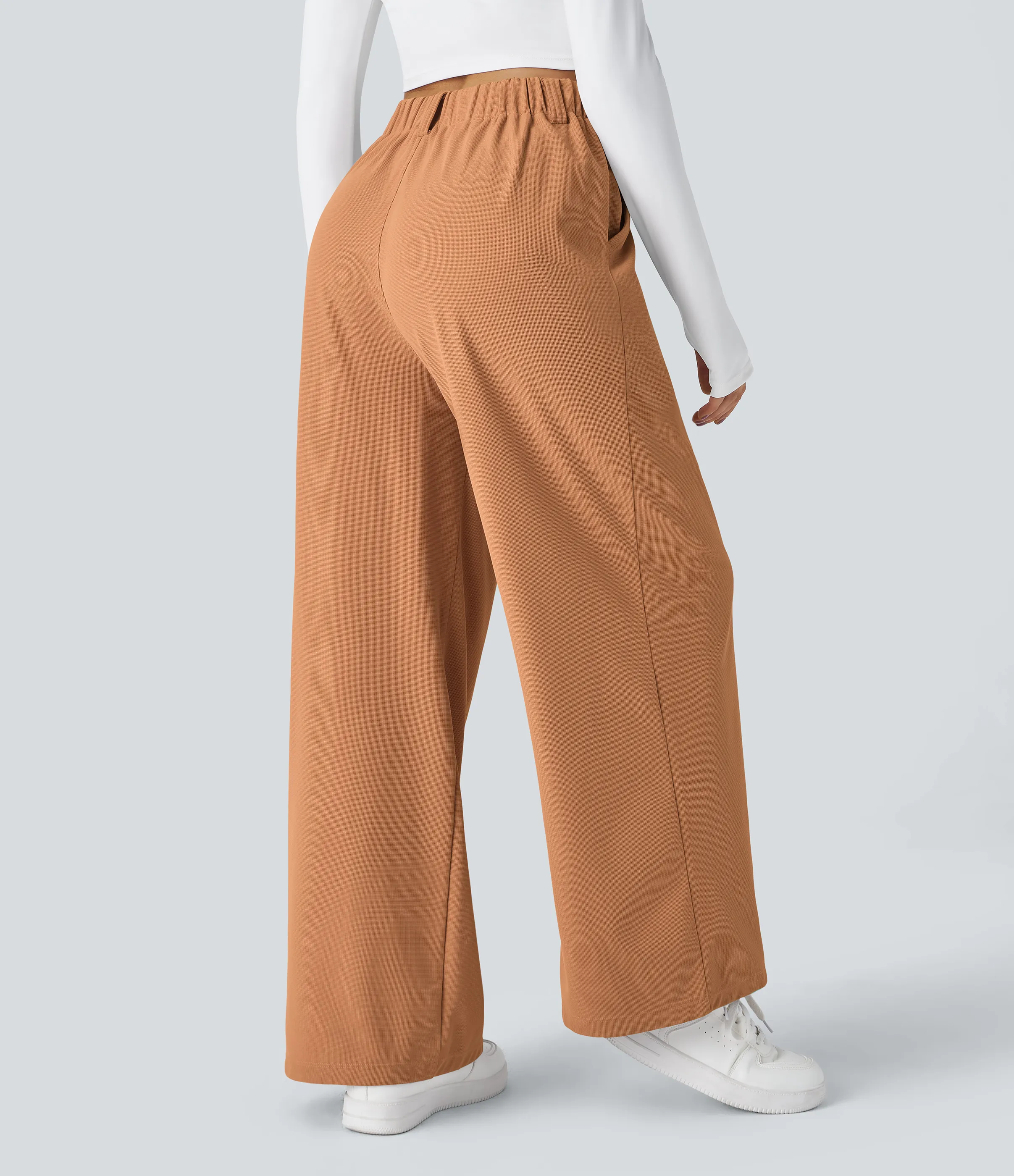 Halara Pantalones Halara Flex™ de oficina anchos plisados de tiro alto con bolsillos en tela tipo gofre - Saturated Orange - XL(regular) sold by Halara product image thumbnail 3