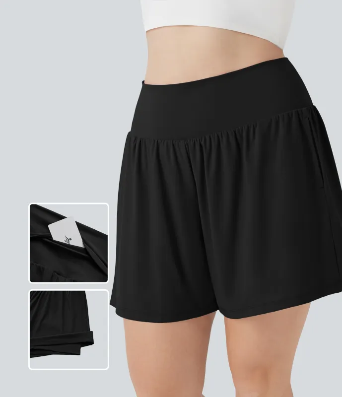 Halara Pantalón corto Softlyzero™ Airy yoga tiro alto 2 en 1 tacto fresco talla grande 17.5 cm bolsillo - Black - 1X made by Halara