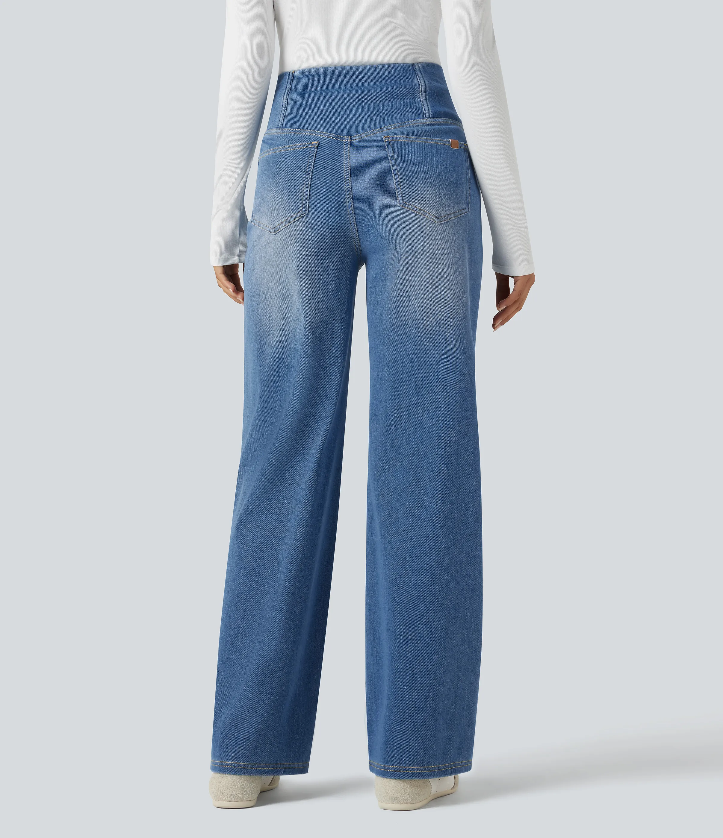 Halara Jeans casuales rectos con control de abdomen de tiro alto cruzado y bolsillos, estilo Halara Flex™ SoCinched - Blue Jasper Denim - XS(tall) sold by Halara product image thumbnail 3