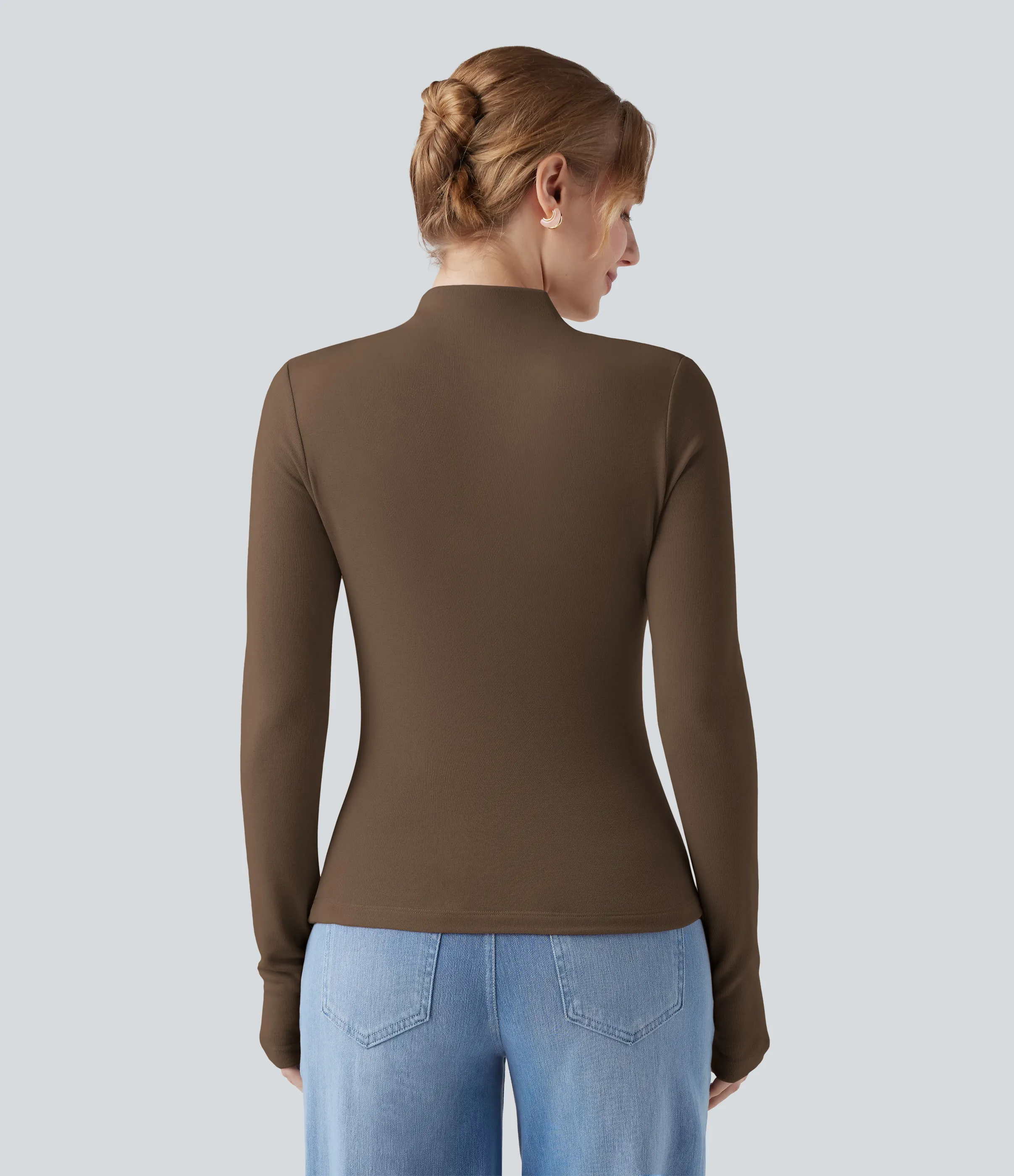 Halara Top casual térmico de cuello alto de manga larga con dobladillo asimétrico fruncido - Dark Earth - XL sold by Halara product image thumbnail 3