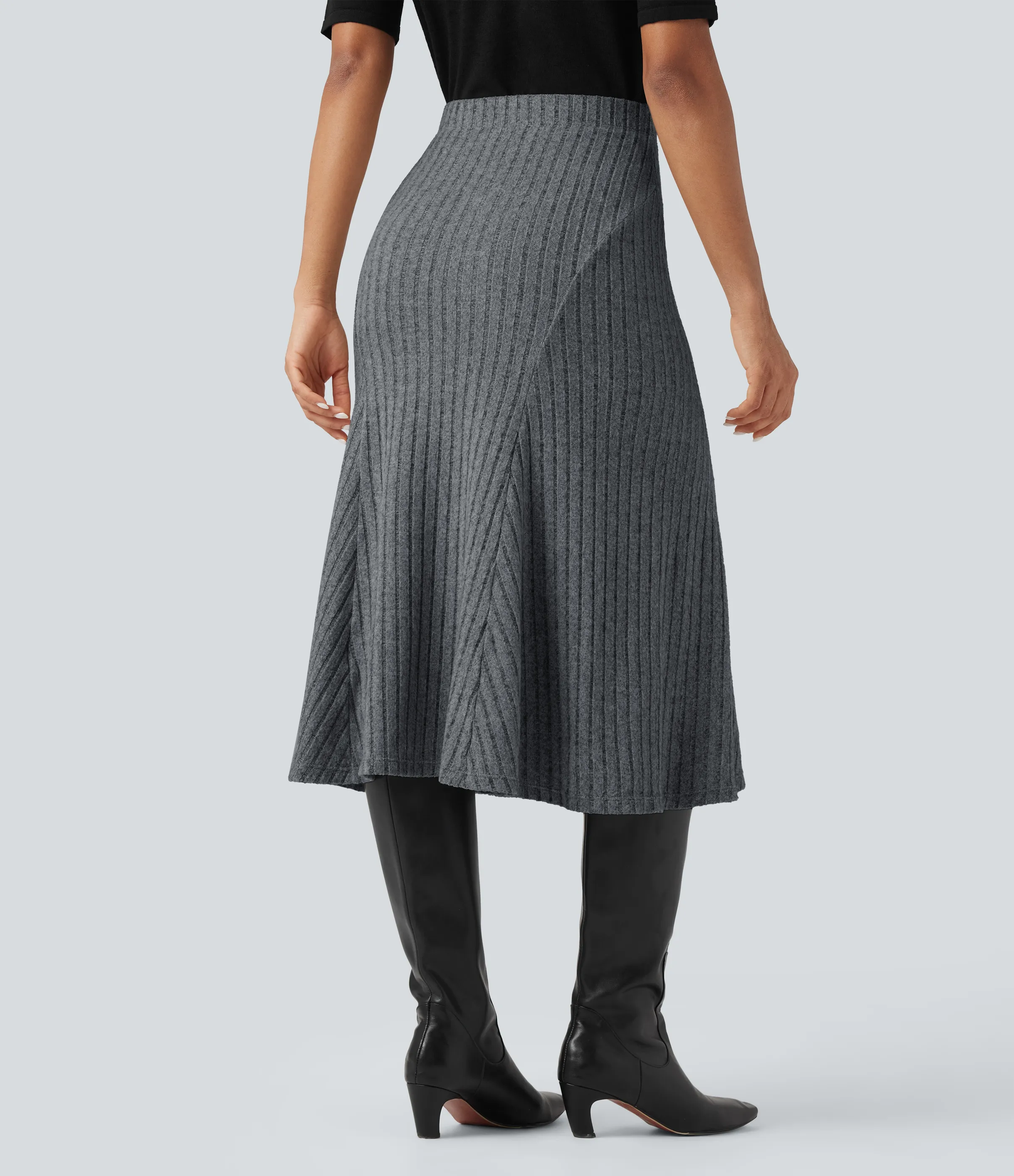 Halara Falda midi casual de tiro alto con corte A y punto acanalado - Mottled Dark Gray - XL(regular) sold by Halara product image thumbnail 3