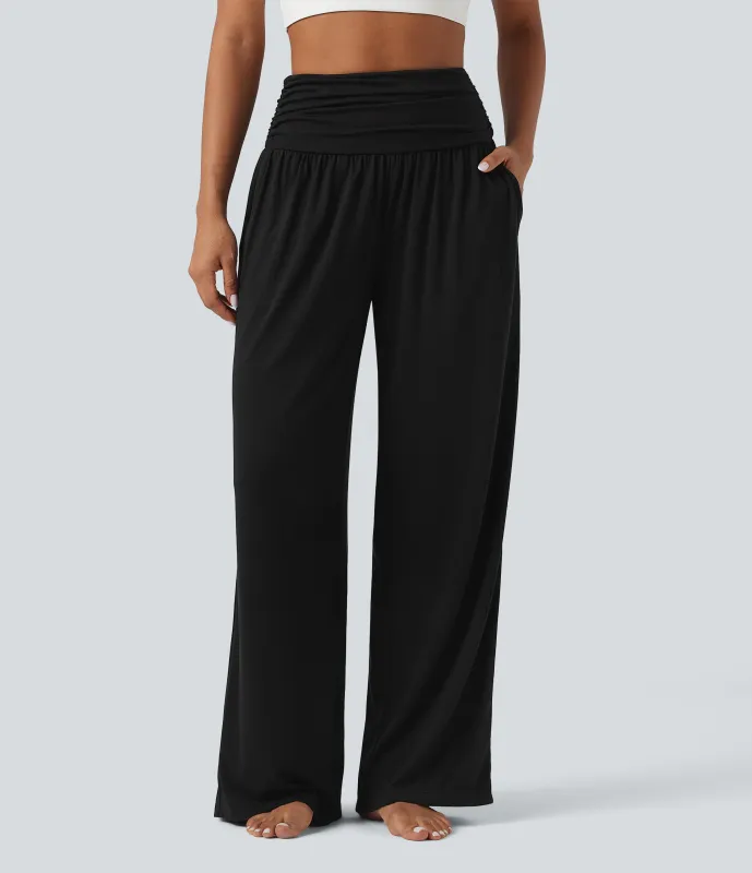 Halara Pantalones holgados de yoga de tiro alto con fruncido y bolsillos - Black - L(regular) sold by Halara