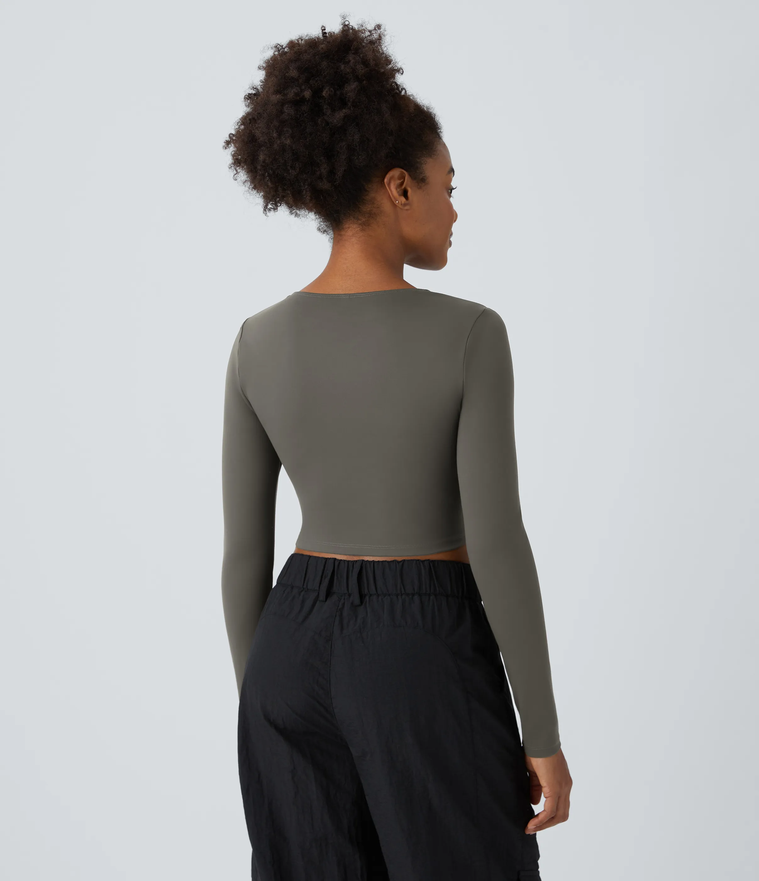 Halara Top ajustado cuello redondo manga larga corte rasgado corte ajustado - Deep Red Grey - M sold by Halara product image thumbnail 4