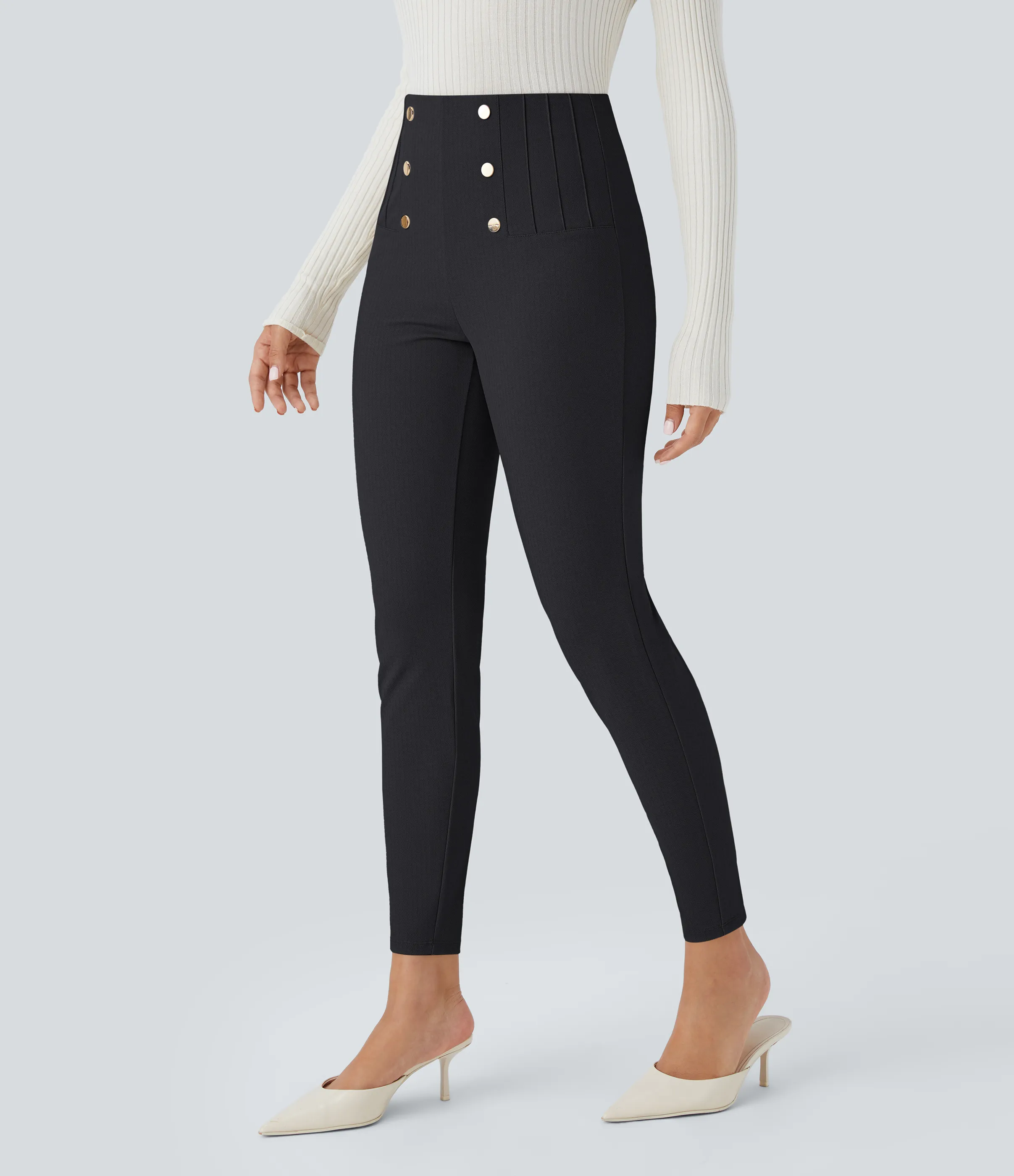 Halara Leggings SoCinched oficina espiga botón decorativo posterior control abdomen tiro alto - Blue Graphite - S(7/8) sold by Halara product image thumbnail 2