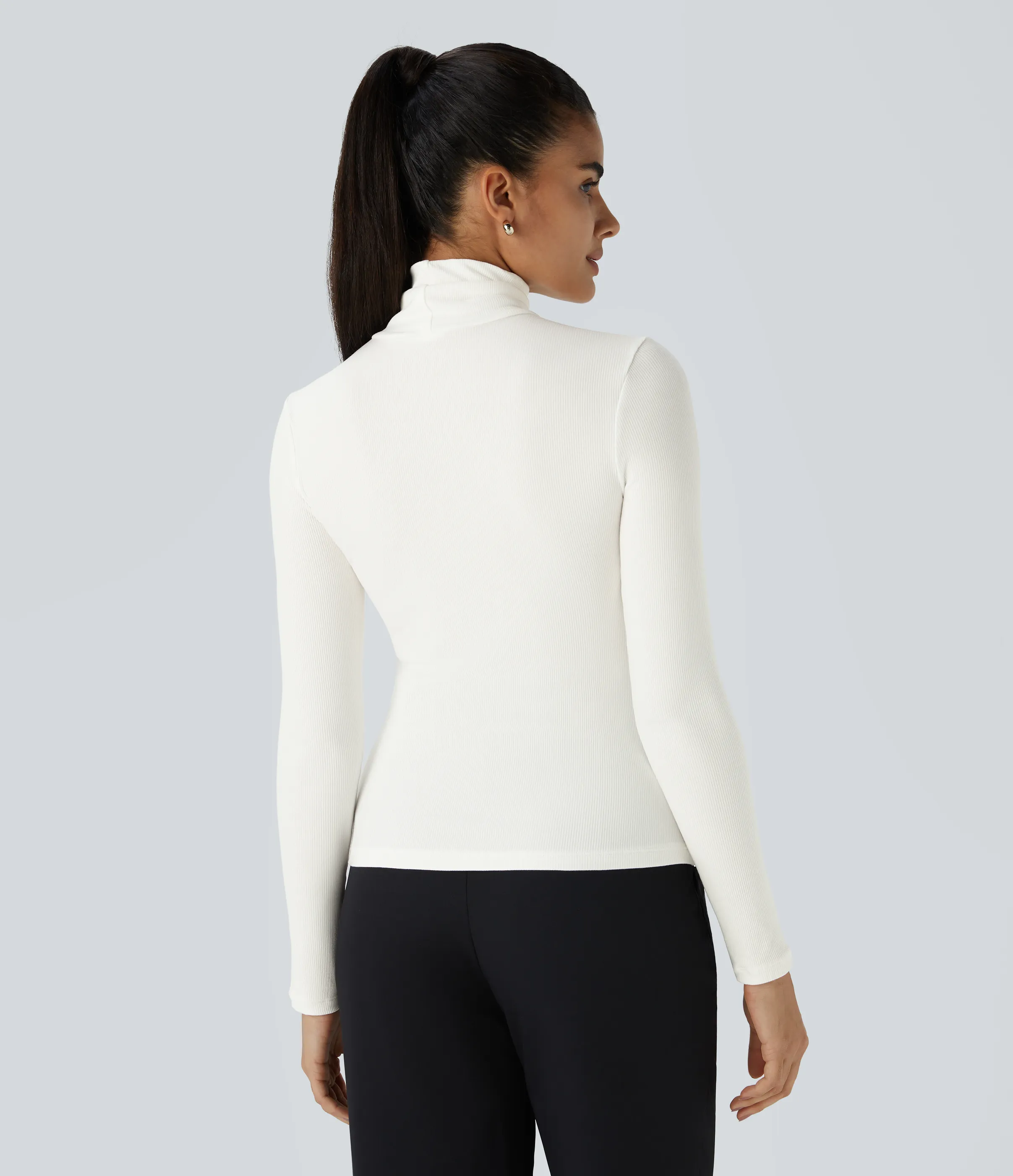 Halara Top casual de manga larga con cuello alto de punto acanalado - White - XL sold by Halara product image thumbnail 3