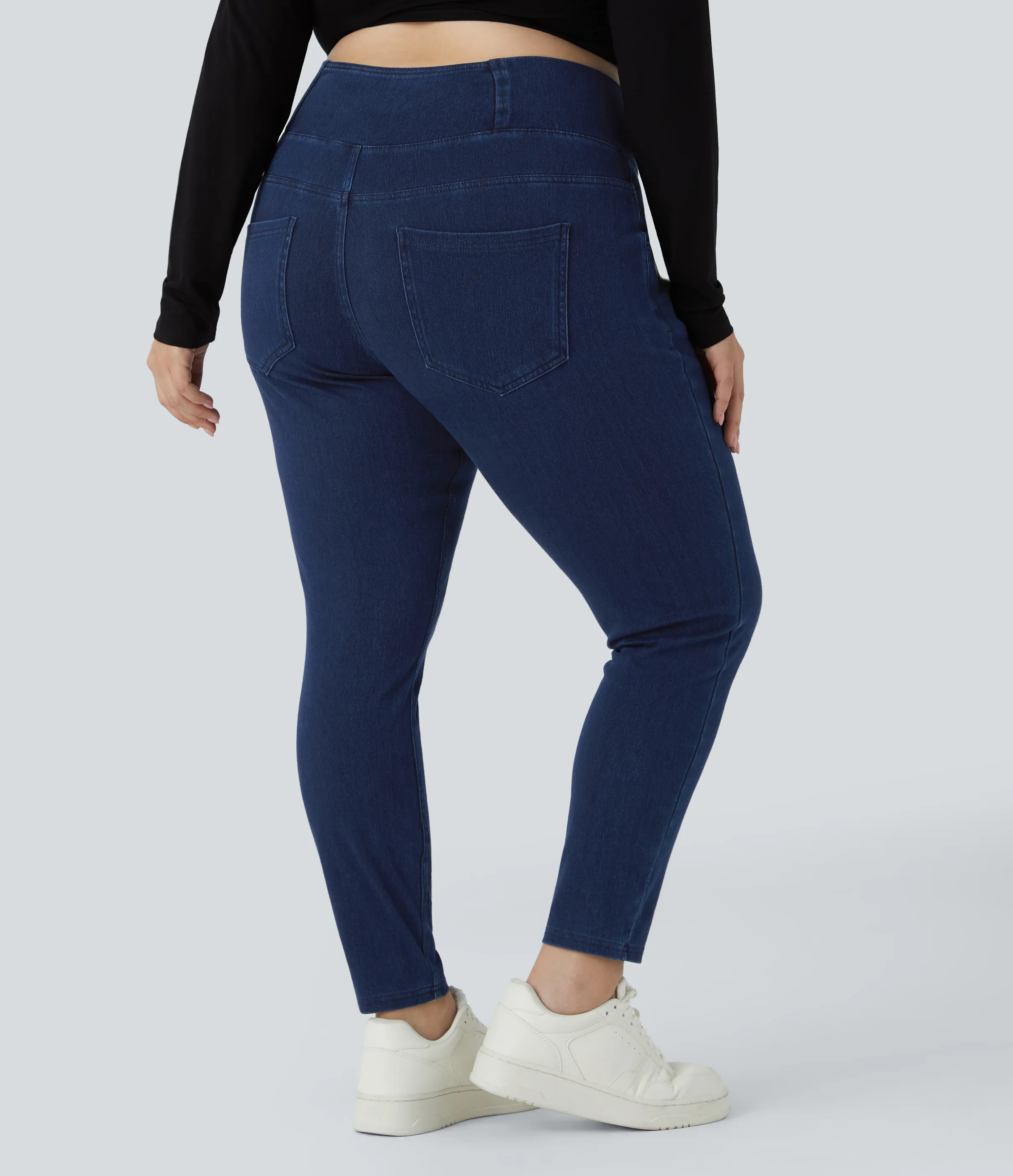 Halara Leggings Halara Flex™ Denim oficina cruzado elástico tiro alto bolsillo talla grande - Washed Denim Navy Blue - 1X(7/8) sold by Halara product image thumbnail 4