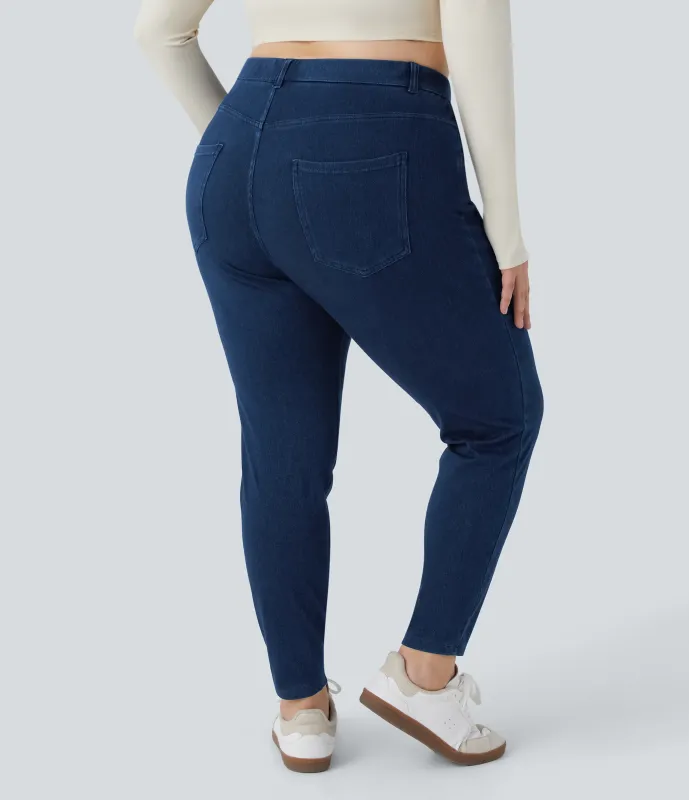 Halara Leggings 7/8 Halara Flex™ Denim oficina elástico múltiple bolsillo tiro alto Talla grande - Washed Denim Navy Blue - 1X(7/8) sold by Halara