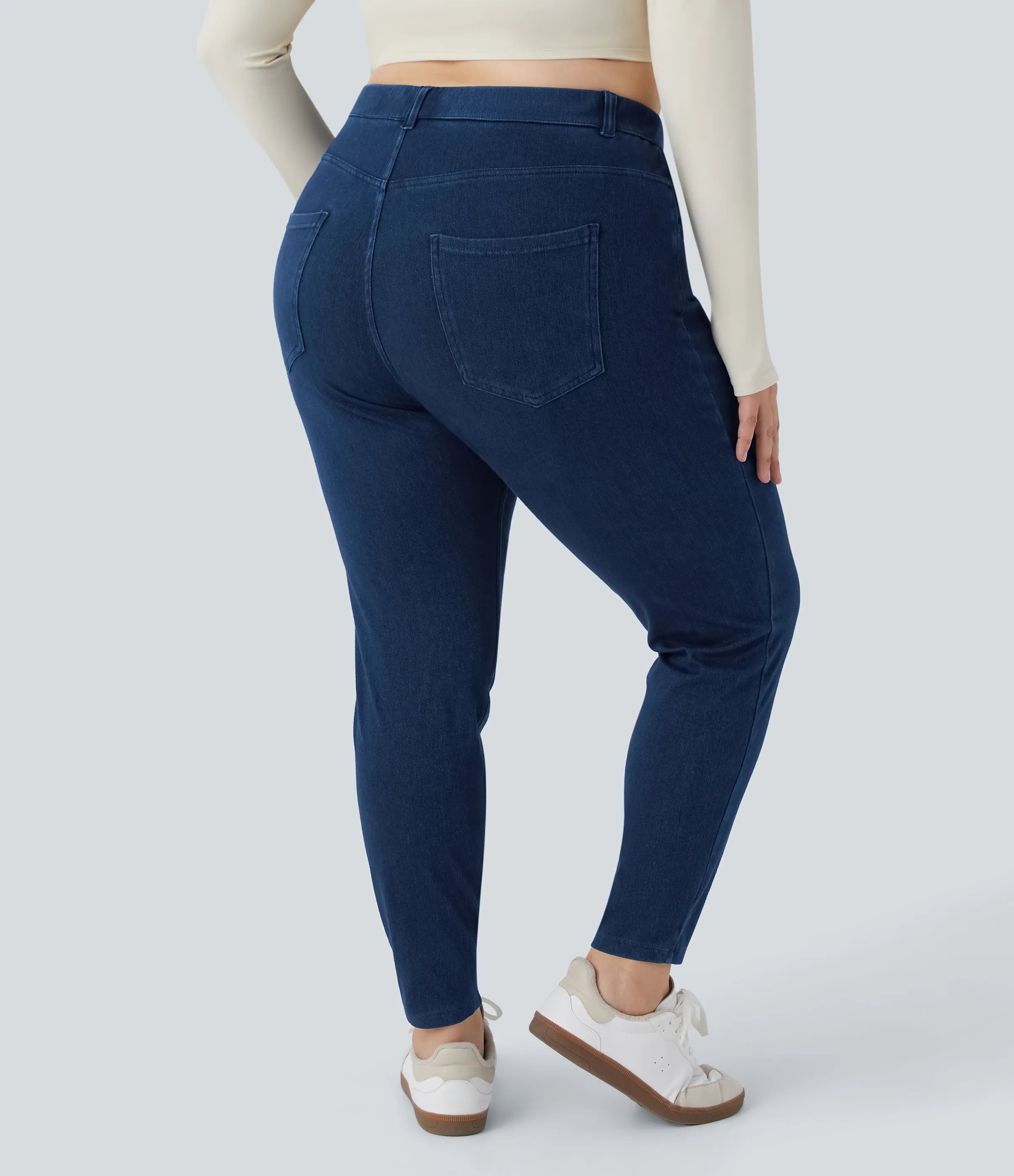 Halara Leggings 7/8 Halara Flex™ Denim oficina elástico múltiple bolsillo tiro alto Talla grande - Washed Denim Navy Blue - 1X(7/8) sold by Halara