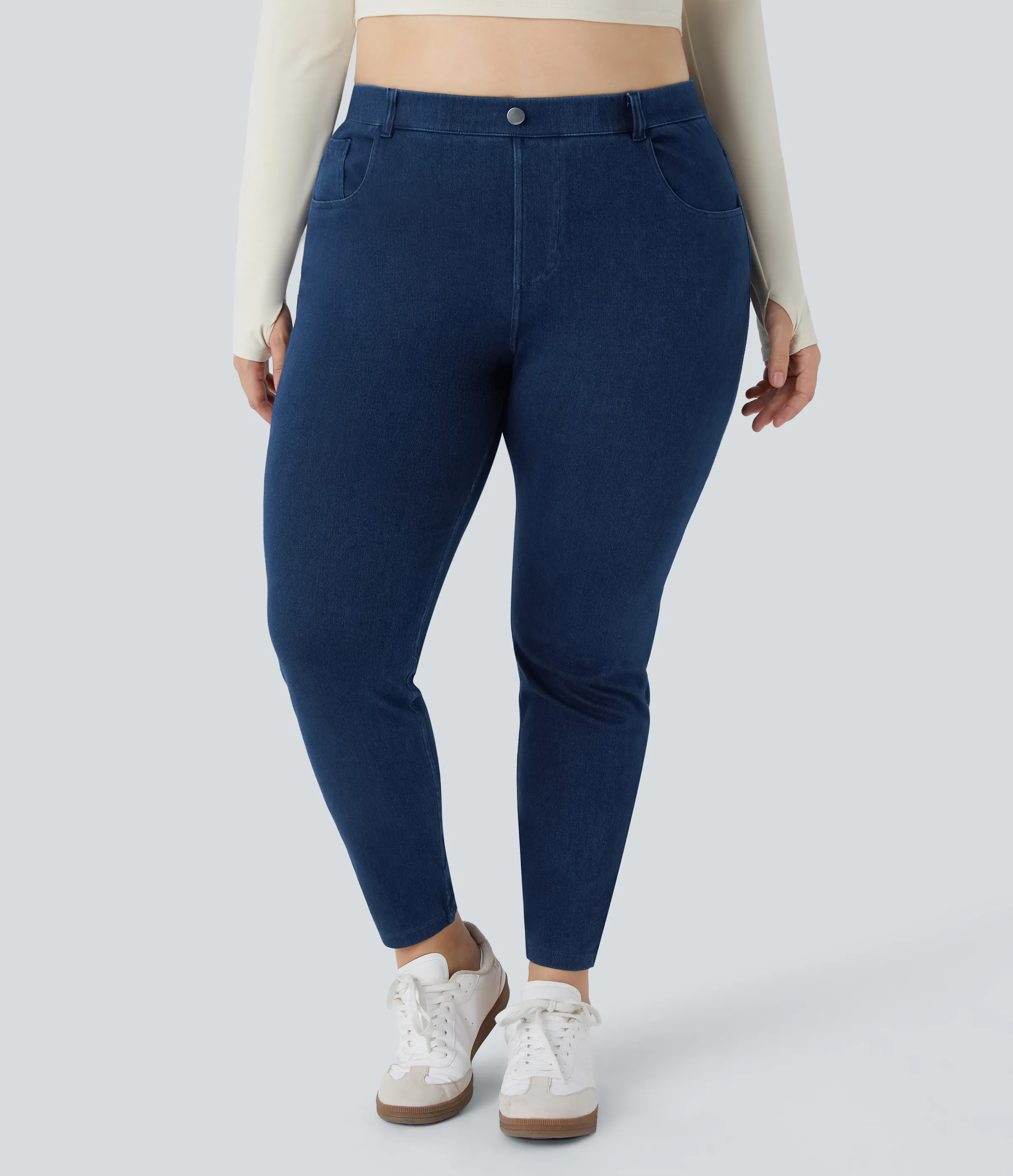 Halara Leggings 7/8 Halara Flex™ Denim oficina elástico múltiple bolsillo tiro alto Talla grande - Washed Denim Navy Blue - 1X(7/8) sold by Halara product image thumbnail 4