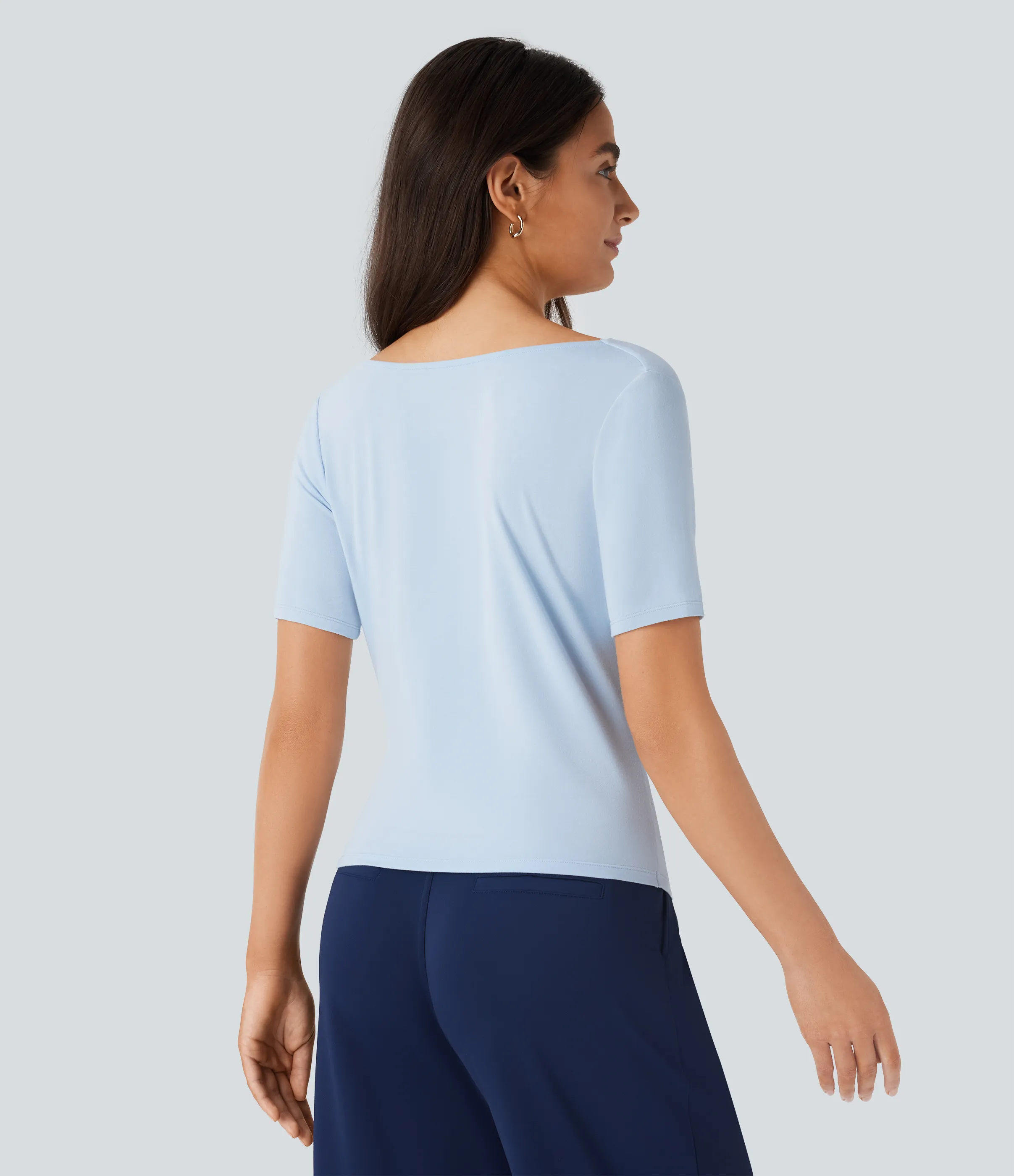 Halara Blusa oficina cuello vuelto manga corta dobladillo fruncido asimétrico - Country Air - L sold by Halara product image thumbnail 3