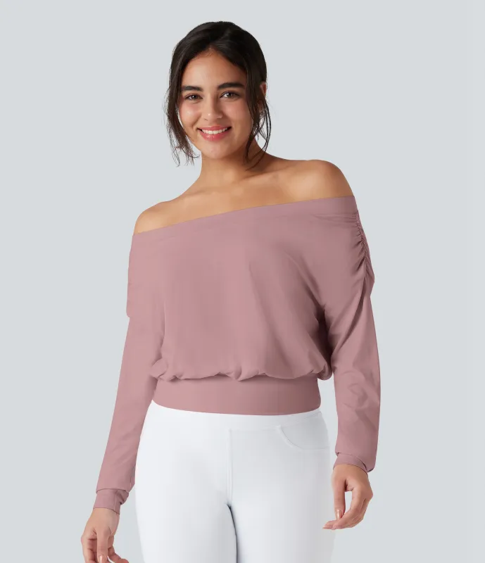 Halara Top deportivo de yoga de secado rápido extragrande con hombros descubiertos y tacto fresco - Soft Berry - M sold by Halara