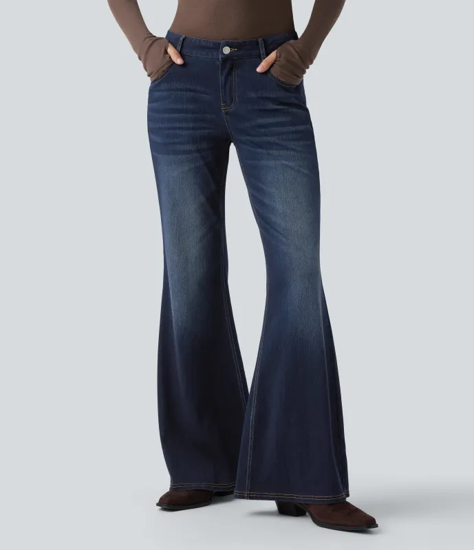 Halara Jeans casuales Halara Flex™ acampanados de tiro bajo con lavado y bolsillos - Inkling  Blue Denim - XS(regular) sold by Halara