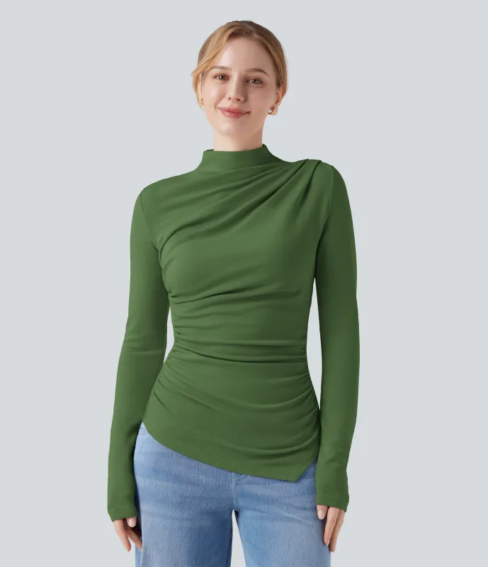 Halara Top casual térmico de cuello alto de manga larga con dobladillo asimétrico fruncido - Cactus - M sold by Halara