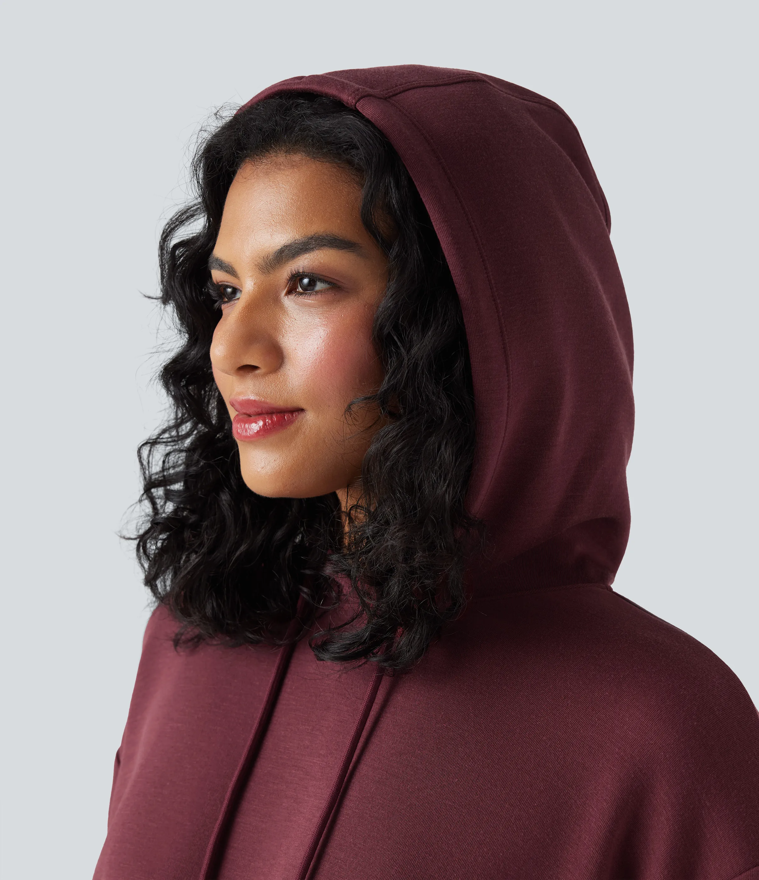 Halara Vestido mini casual de manga larga con capucha y fruncido - Oxblood Red - S sold by Halara product image thumbnail 5