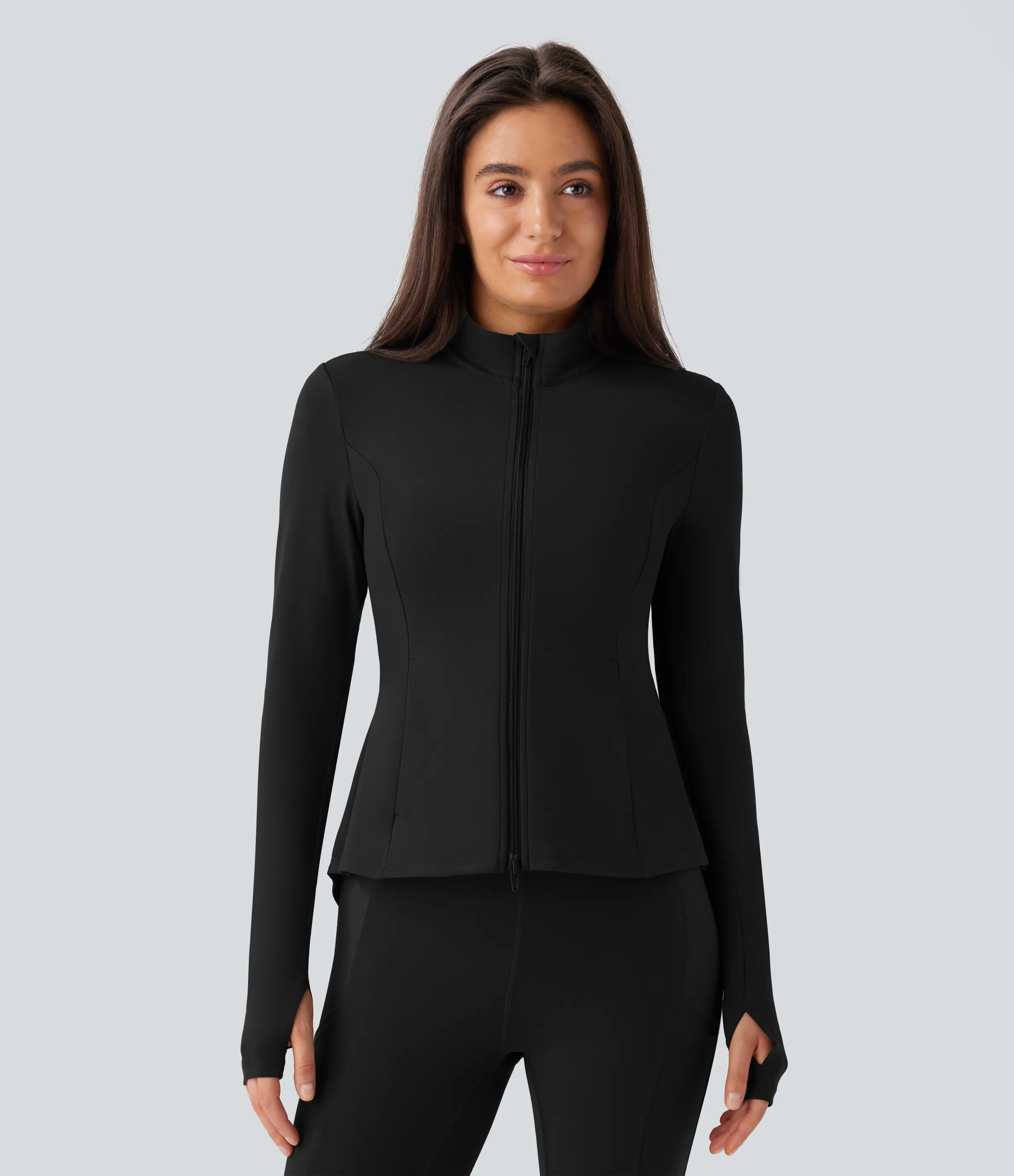 Halara Chaqueta Softlyzero™ equitación entallada cremallera plisada bolsillo orificio pulgar cuello alto - UPF50+ - Black - S sold by Halara product image thumbnail 3